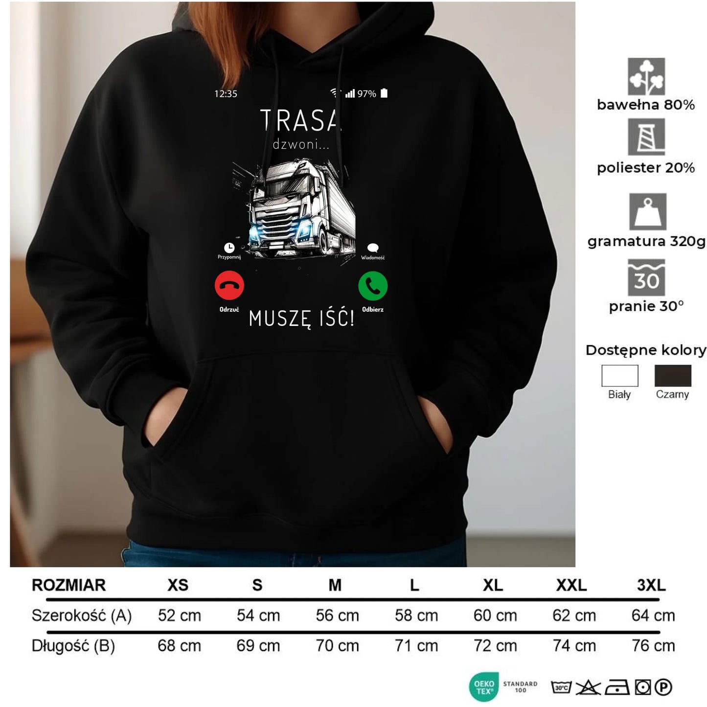 Bluza damska z kapturem dla kierowcy tira - Trasa dzwoni muszę iść ZKT03 - StoryCups.pl