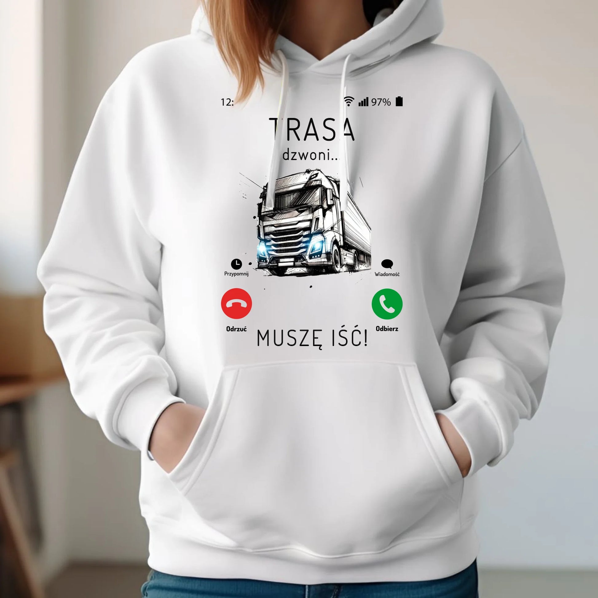 Bluza damska z kapturem dla kierowcy tira - Trasa dzwoni muszę iść ZKT03 - StoryCups.pl