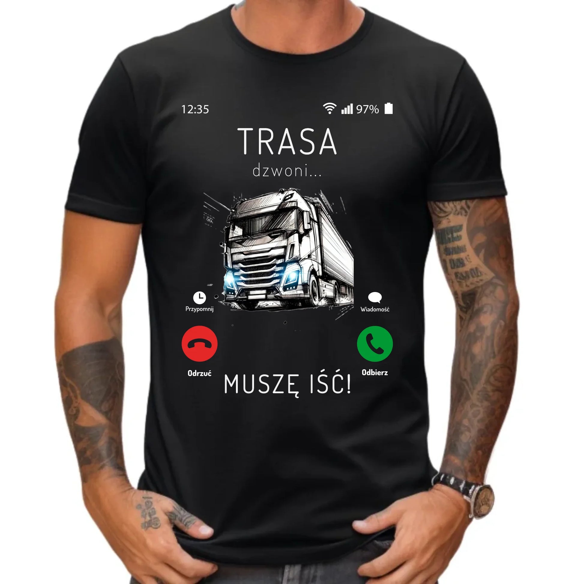 Koszulka męska dla kierowcy tira - Trasa dzwoni muszę iść ZKT03 - StoryCups.pl