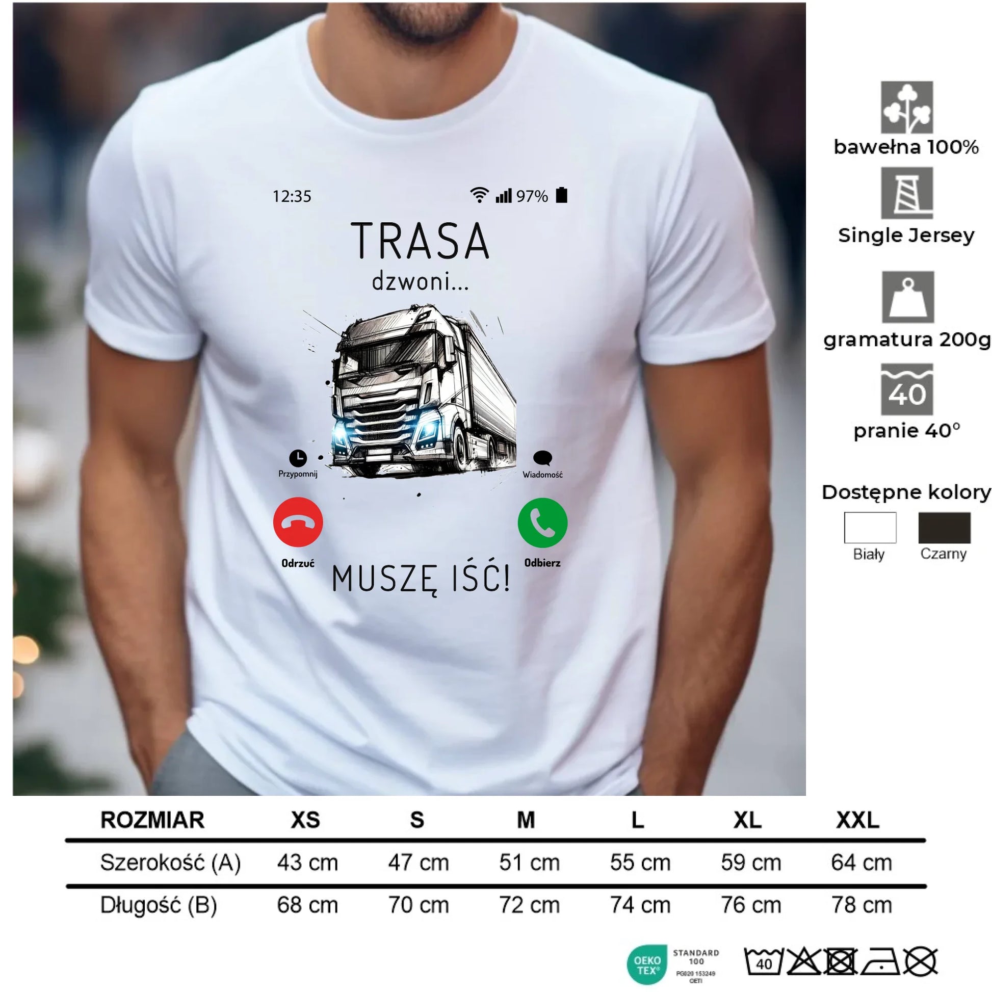 Koszulka męska dla kierowcy tira - Trasa dzwoni muszę iść ZKT03 - StoryCups.pl