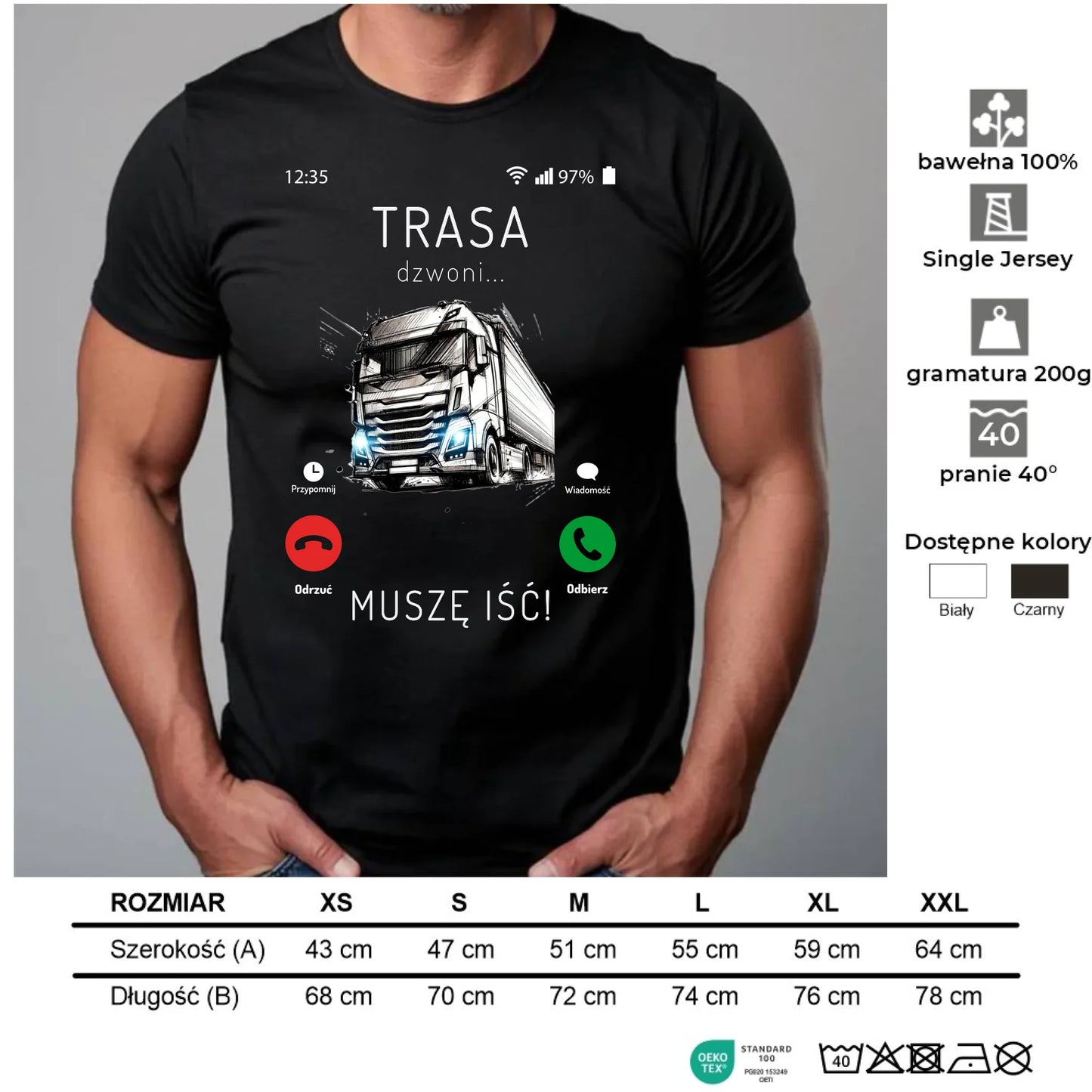 Koszulka męska dla kierowcy tira - Trasa dzwoni muszę iść ZKT03 - StoryCups.pl