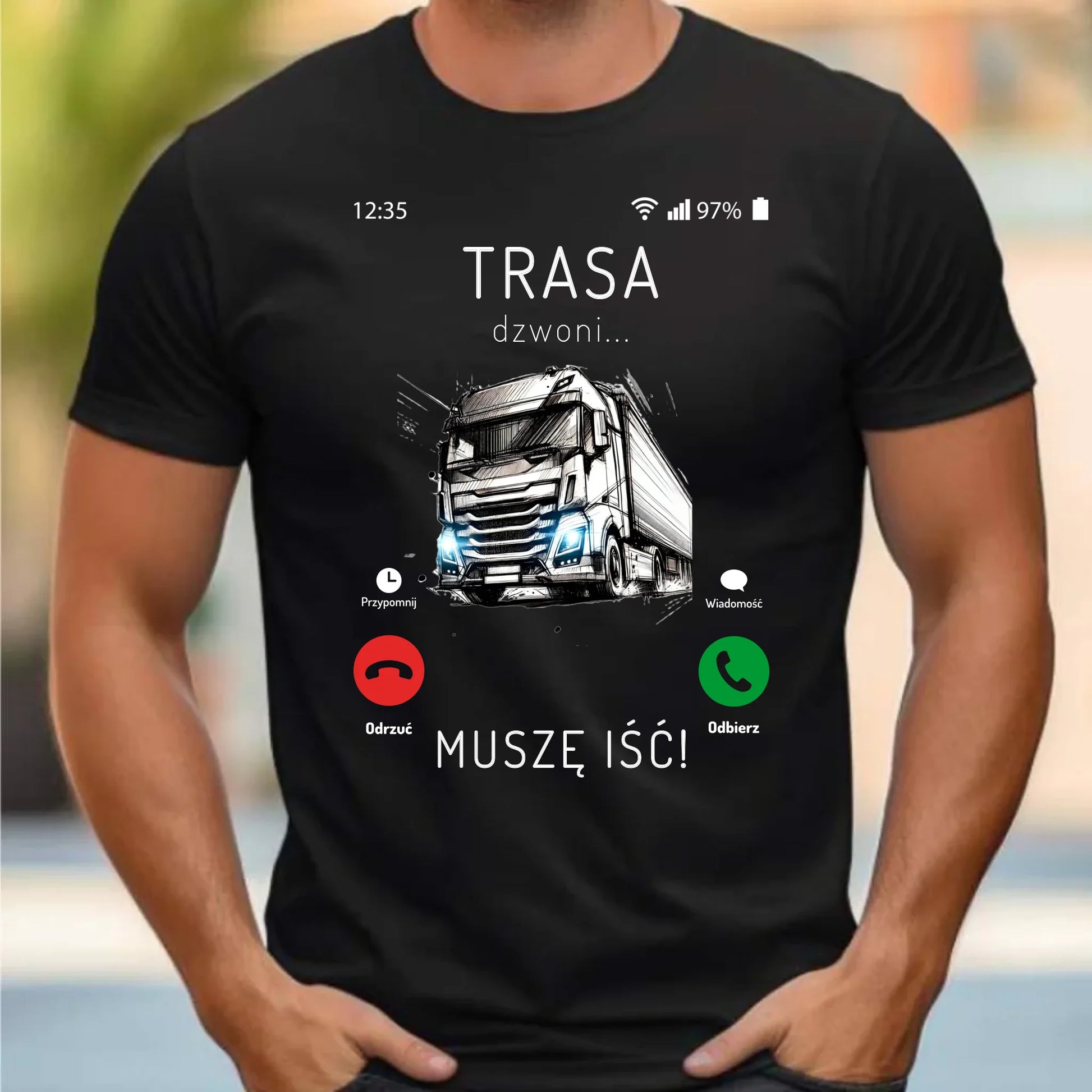 Koszulka męska dla kierowcy tira - Trasa dzwoni muszę iść ZKT03 - StoryCups.pl