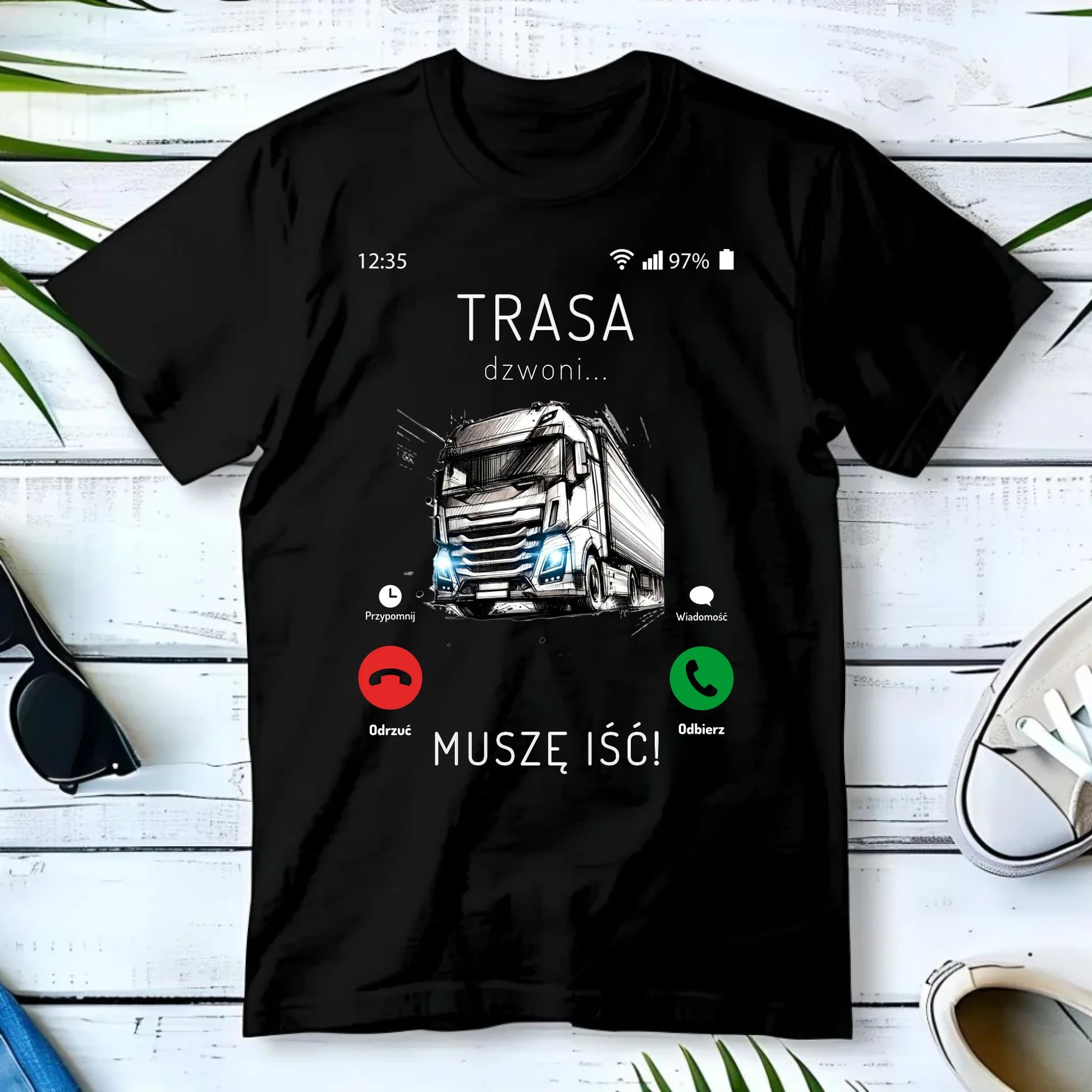 Koszulka męska dla kierowcy tira - Trasa dzwoni muszę iść ZKT03 - StoryCups.pl