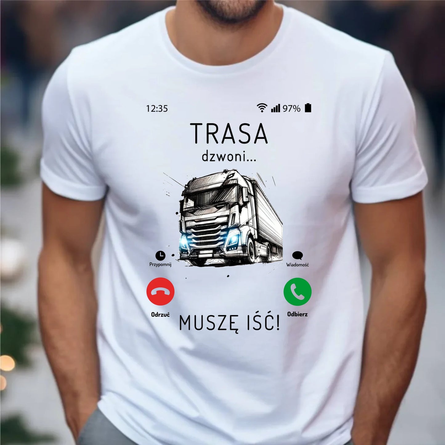 Koszulka męska dla kierowcy tira - Trasa dzwoni muszę iść ZKT03 - StoryCups.pl