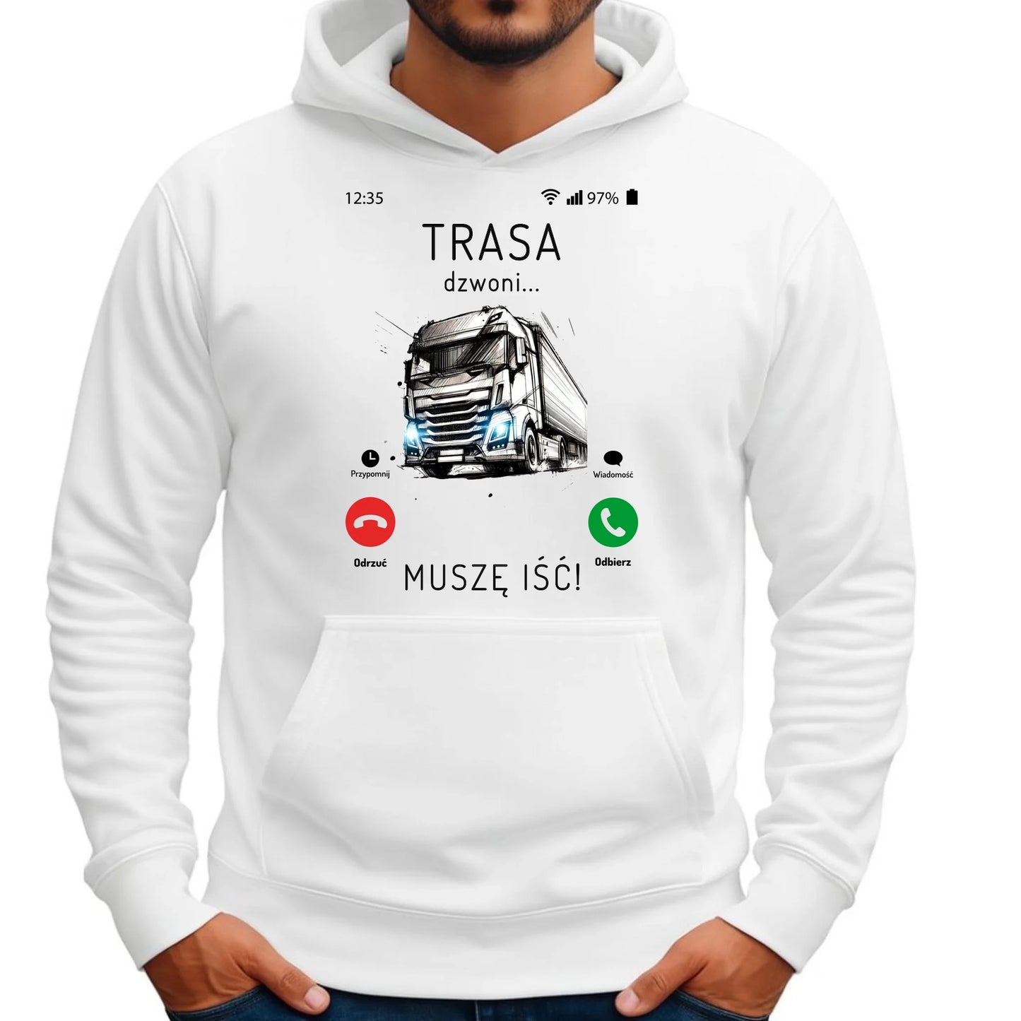 Bluza męska z kapturem dla kierowcy tira - Trasa dzwoni muszę iść ZKT03 - StoryCups.pl