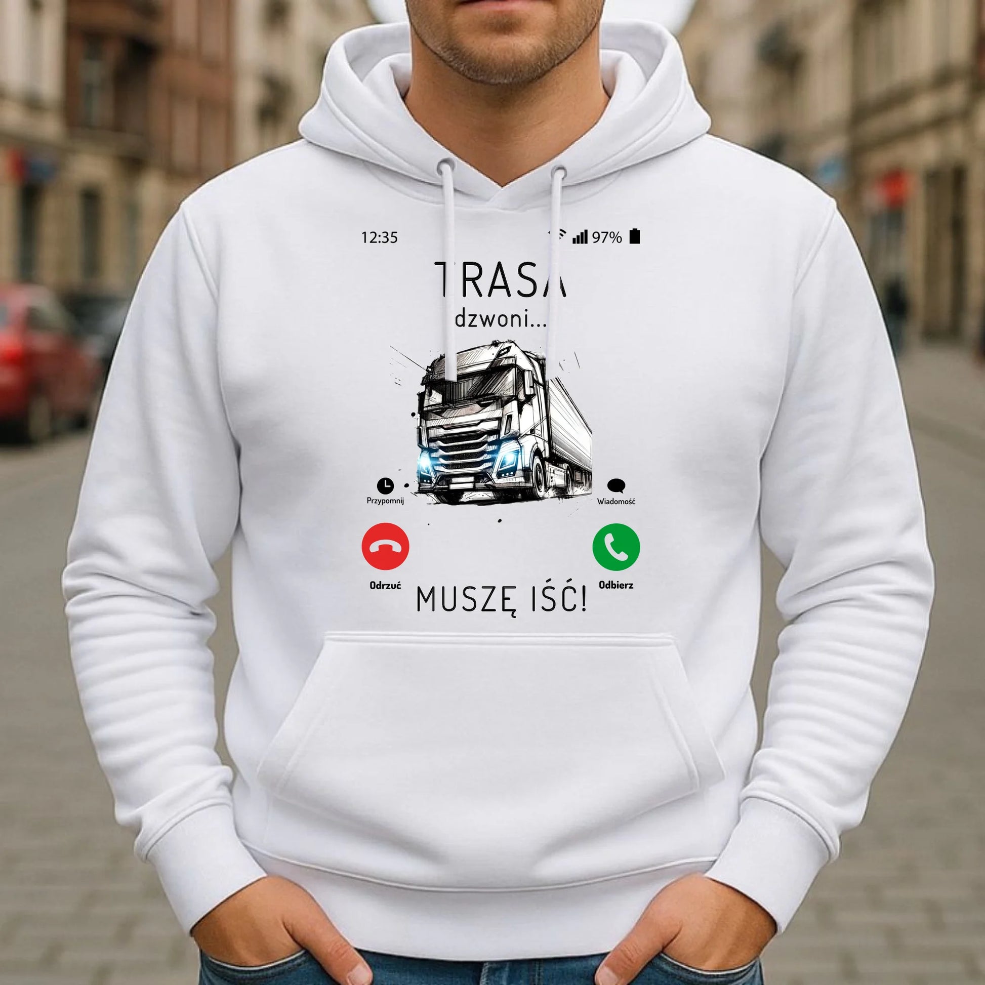 Bluza męska z kapturem dla kierowcy tira - Trasa dzwoni muszę iść ZKT03 - StoryCups.pl