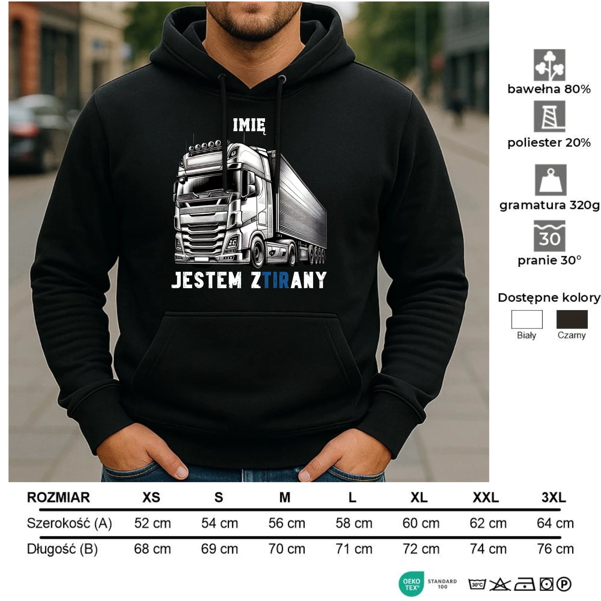 Bluza męska z kapturem dla kierowcy tira - Jestem zTIRany - personalizowana ZKT01 - StoryCups.pl