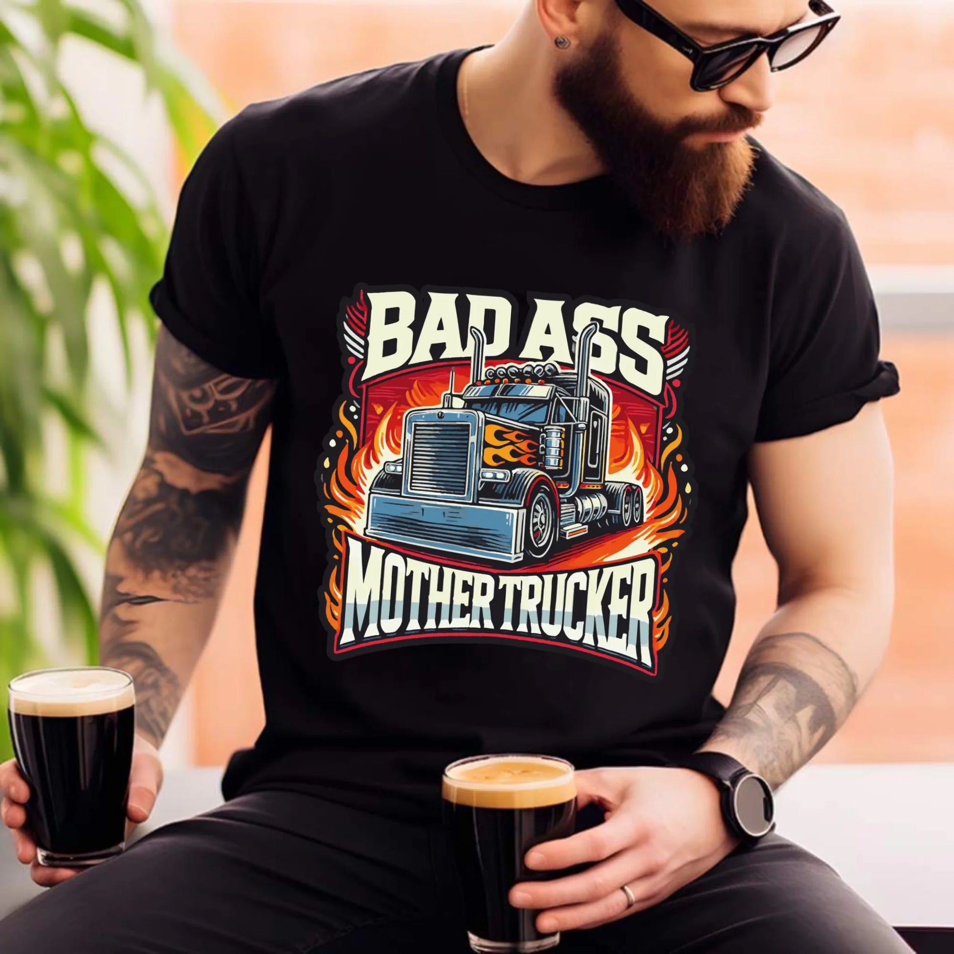 Koszulka męska dla kierowcy tira - Badass Mother Trucker ZKT04 - StoryCups.pl