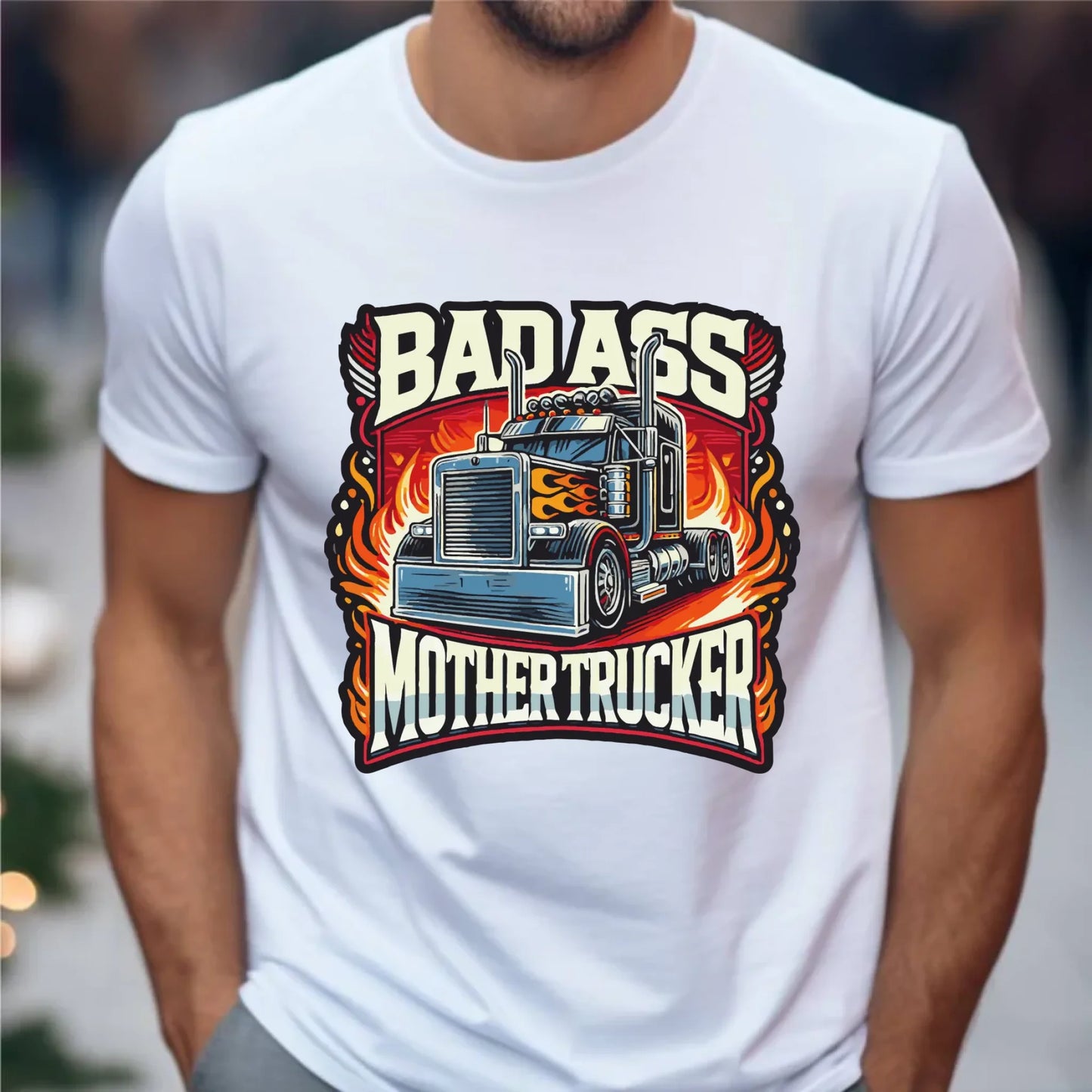 Koszulka męska dla kierowcy tira - Badass Mother Trucker ZKT04 - StoryCups.pl