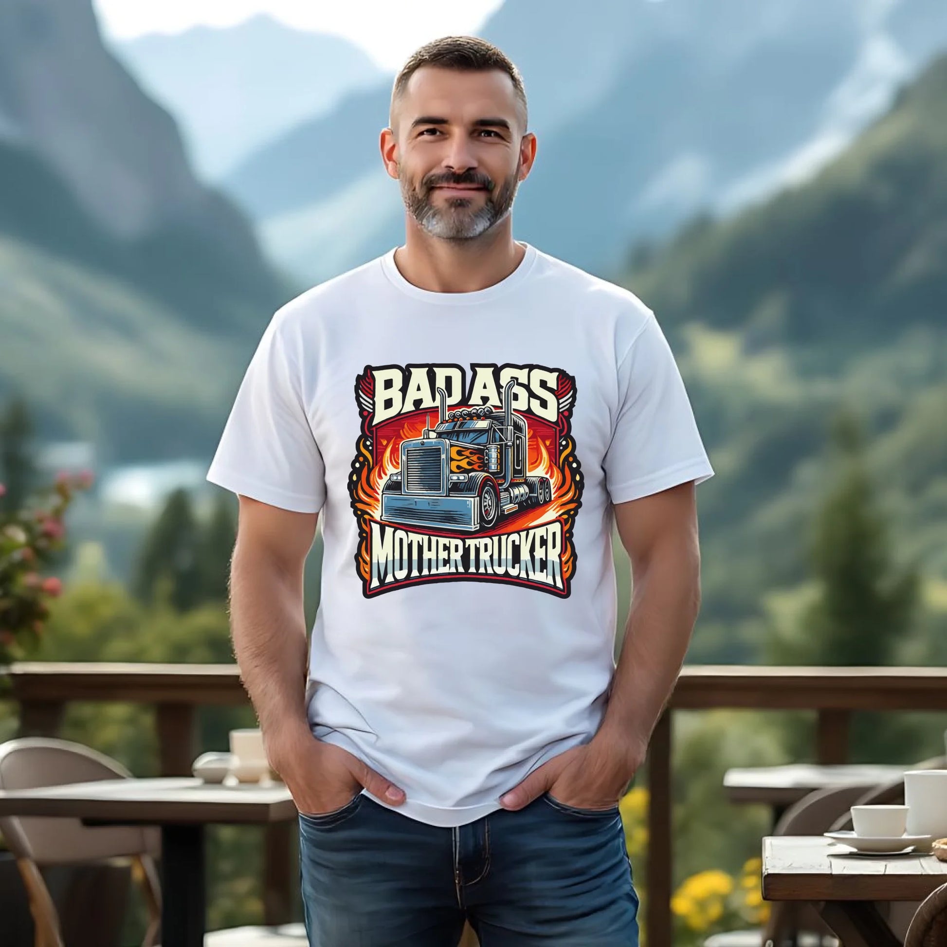 Koszulka męska dla kierowcy tira - Badass Mother Trucker ZKT04 - StoryCups.pl