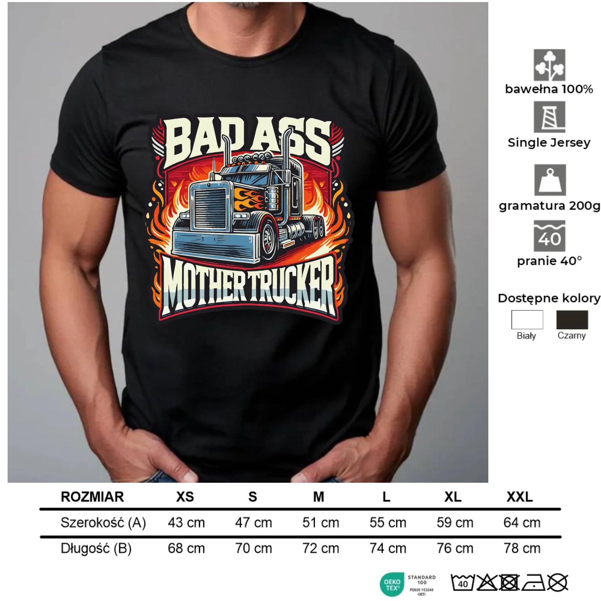 Koszulka męska dla kierowcy tira - Badass Mother Trucker ZKT04 - StoryCups.pl