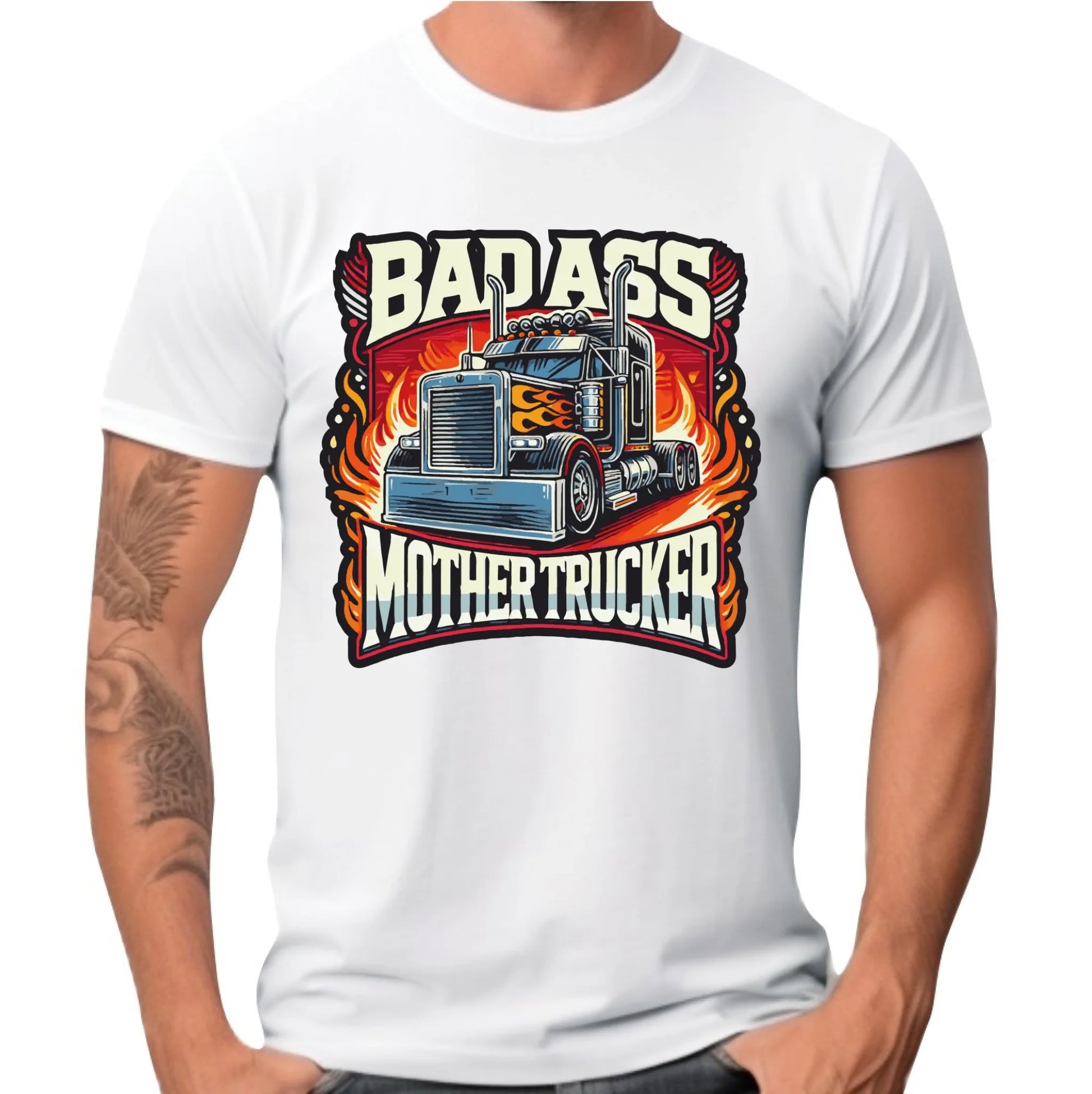 Koszulka męska dla kierowcy tira - Badass Mother Trucker ZKT04 - StoryCups.pl