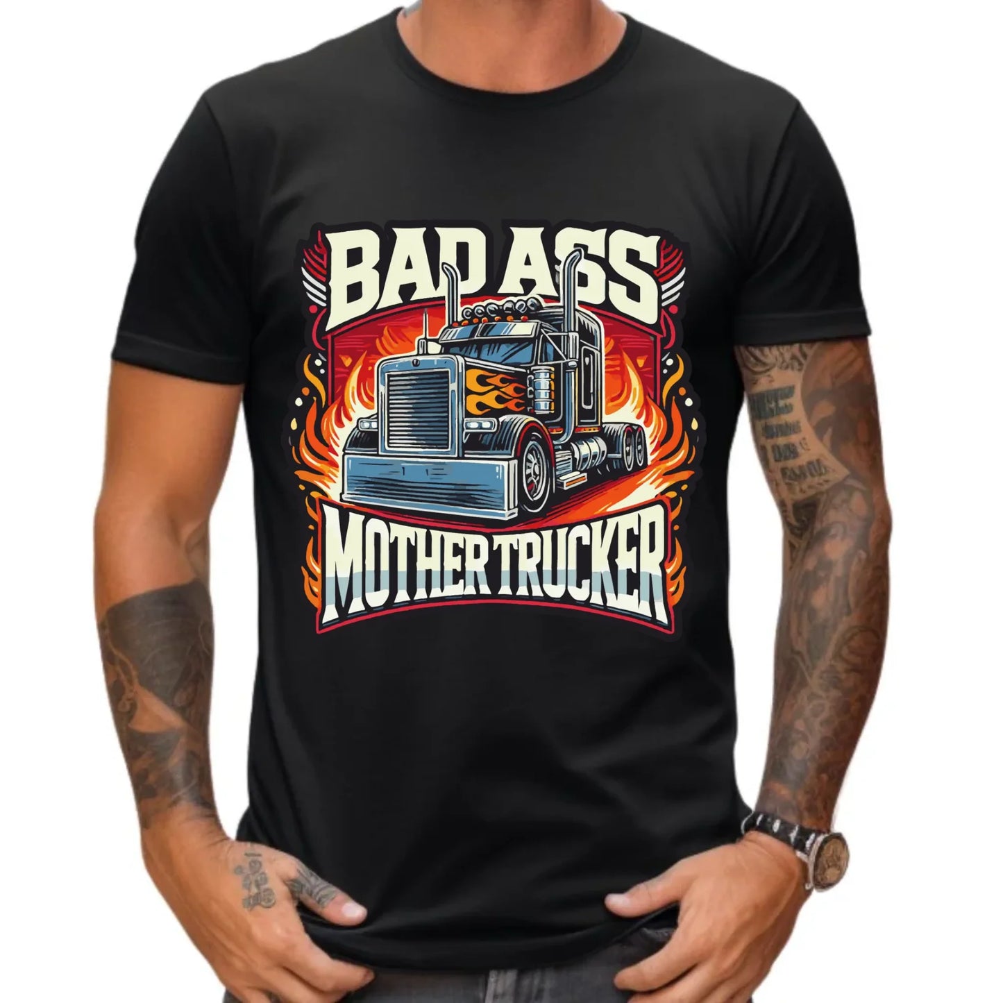 Koszulka męska dla kierowcy tira - Badass Mother Trucker ZKT04 - StoryCups.pl