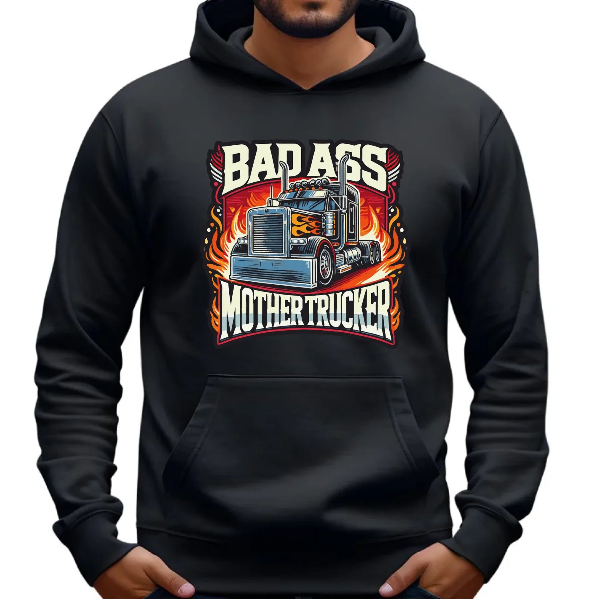 Bluza męska z kapturem dla kierowcy tira - Badass Mother Trucker ZKT04 - StoryCups.pl