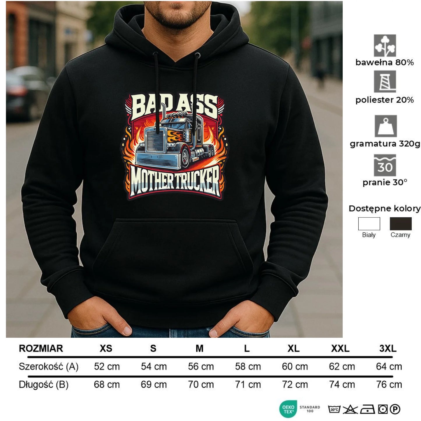 Bluza męska z kapturem dla kierowcy tira - Badass Mother Trucker ZKT04 - StoryCups.pl