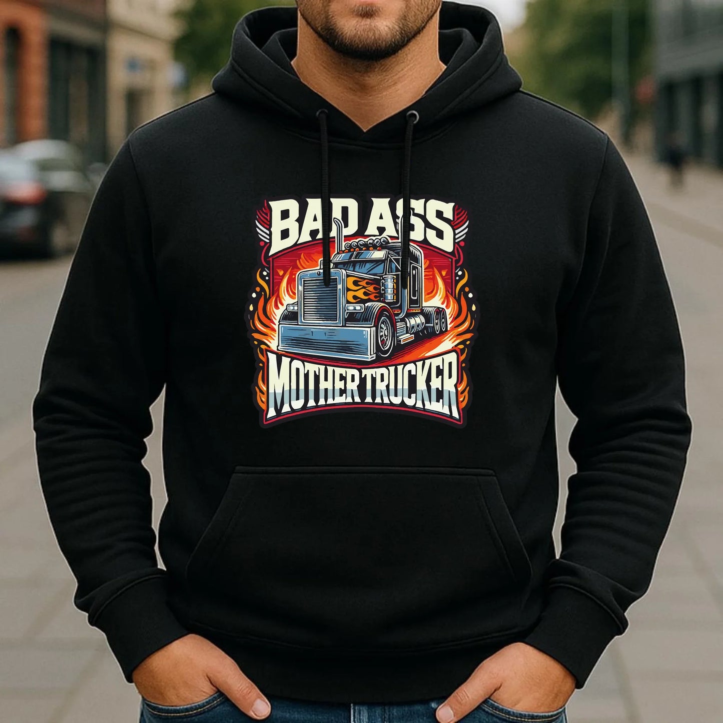 Bluza męska z kapturem dla kierowcy tira - Badass Mother Trucker ZKT04 - StoryCups.pl