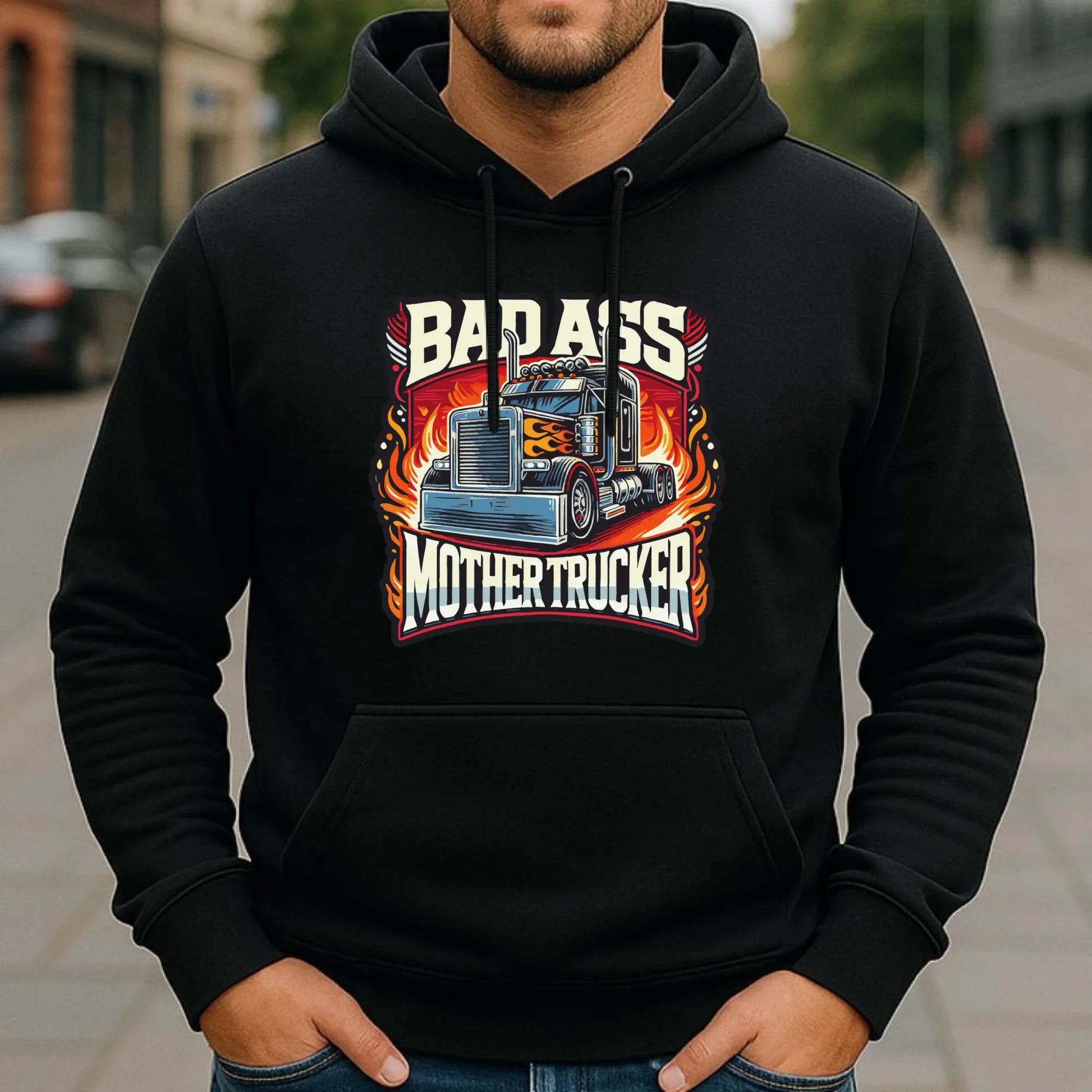 Bluza męska z kapturem dla kierowcy tira - Badass Mother Trucker ZKT04 - StoryCups.pl