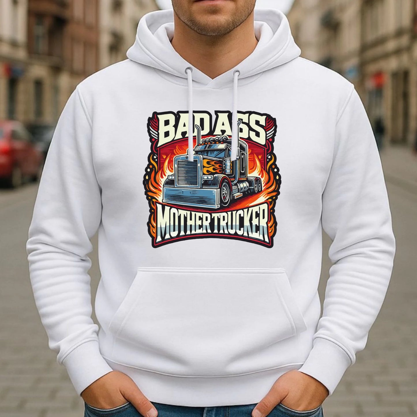 Bluza męska z kapturem dla kierowcy tira - Badass Mother Trucker ZKT04 - StoryCups.pl