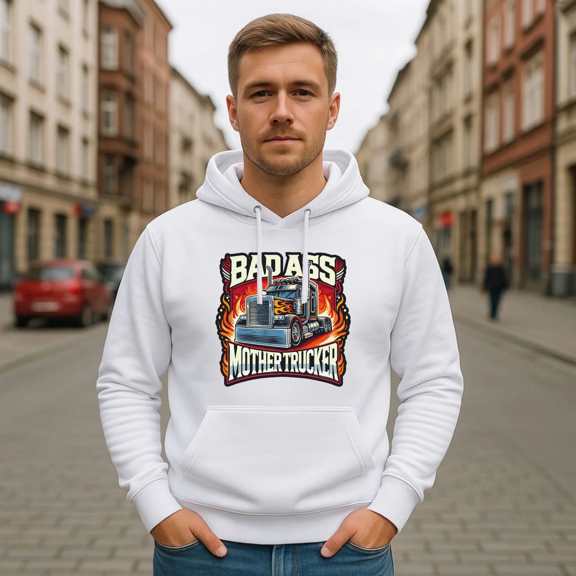 Bluza męska z kapturem dla kierowcy tira - Badass Mother Trucker ZKT04 - StoryCups.pl