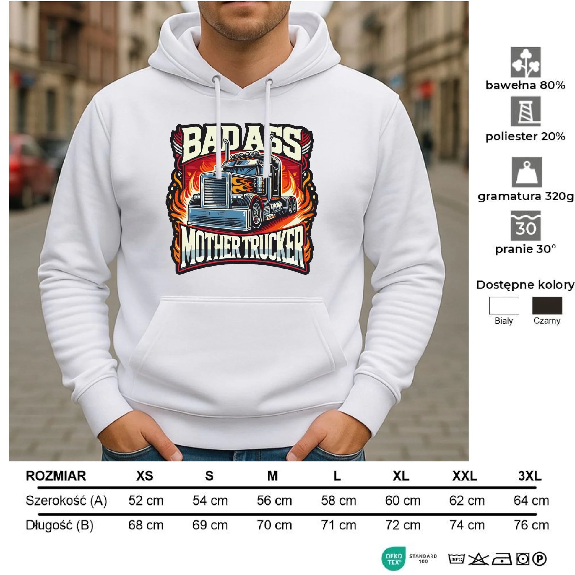 Bluza męska z kapturem dla kierowcy tira - Badass Mother Trucker ZKT04 - StoryCups.pl