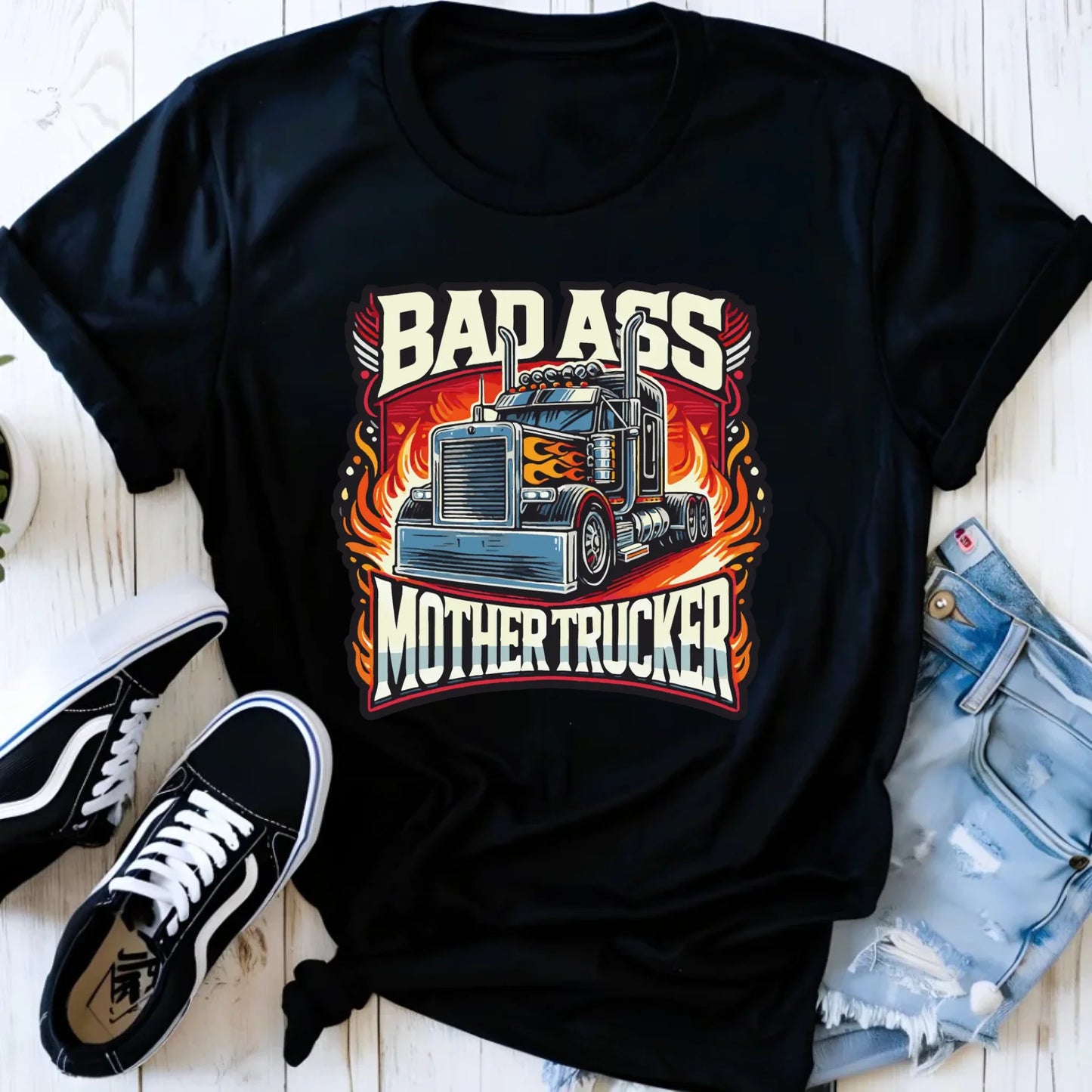 Koszulka damska dla kierowcy tira - Badass Mother Trucker ZKT04 - StoryCups.pl