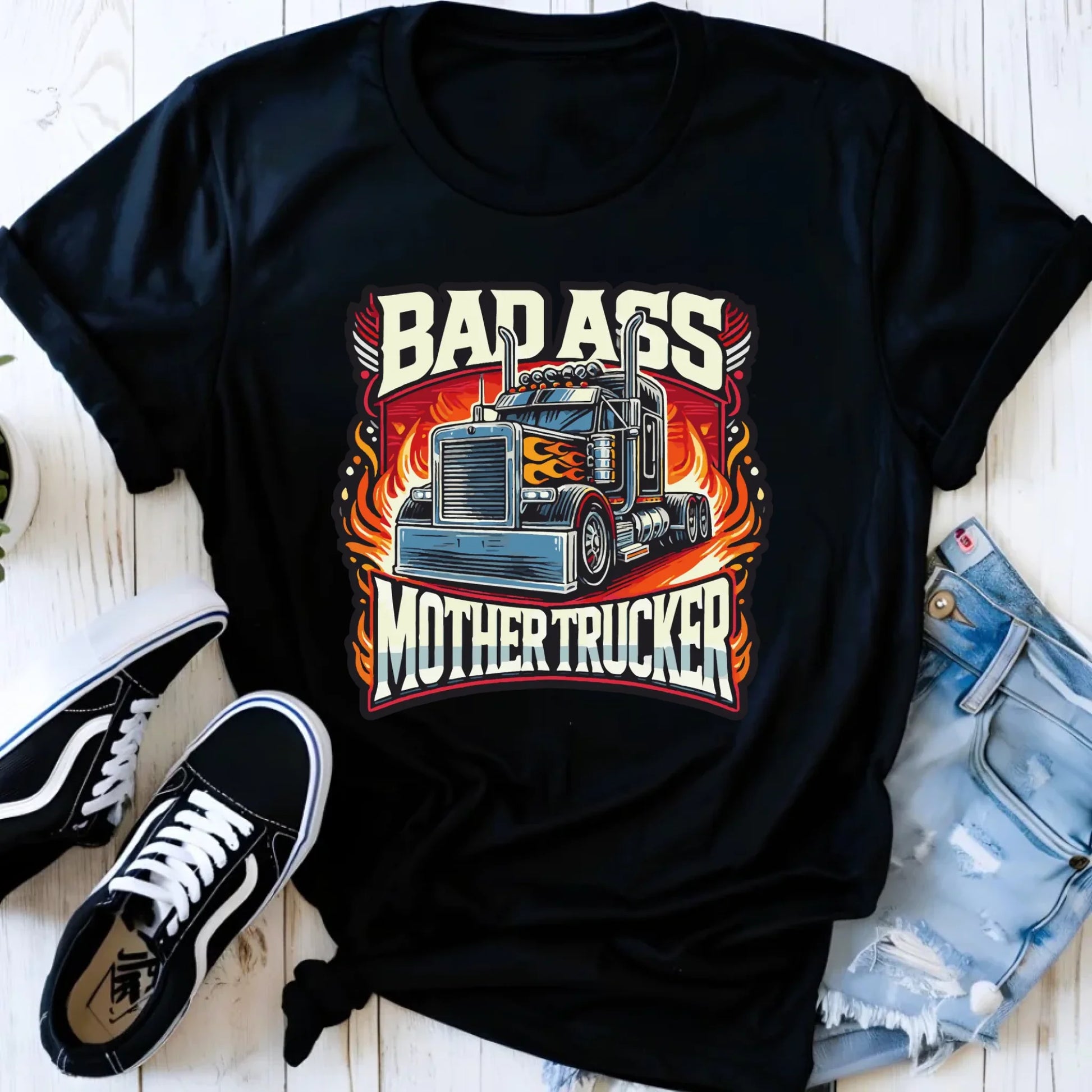 Koszulka damska dla kierowcy tira - Badass Mother Trucker ZKT04 - StoryCups.pl