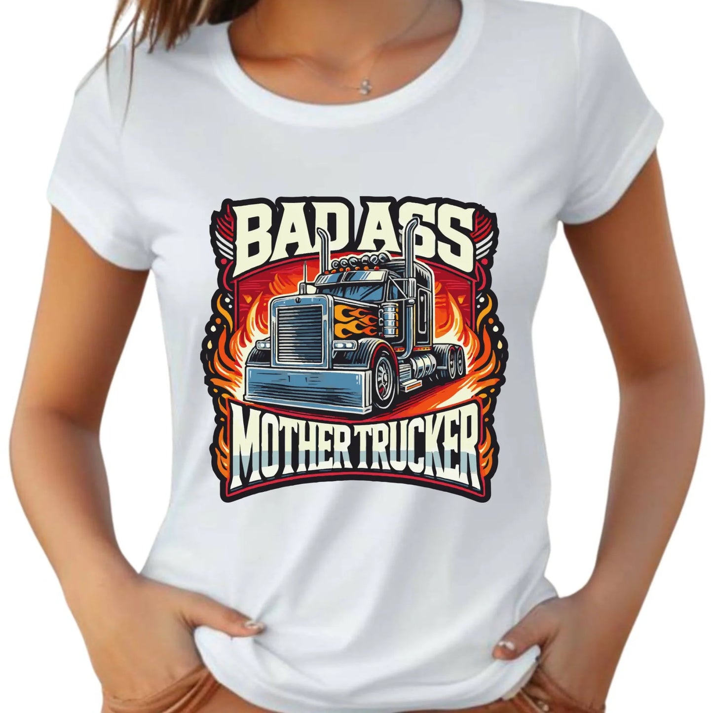 Koszulka damska dla kierowcy tira - Badass Mother Trucker ZKT04 - StoryCups.pl