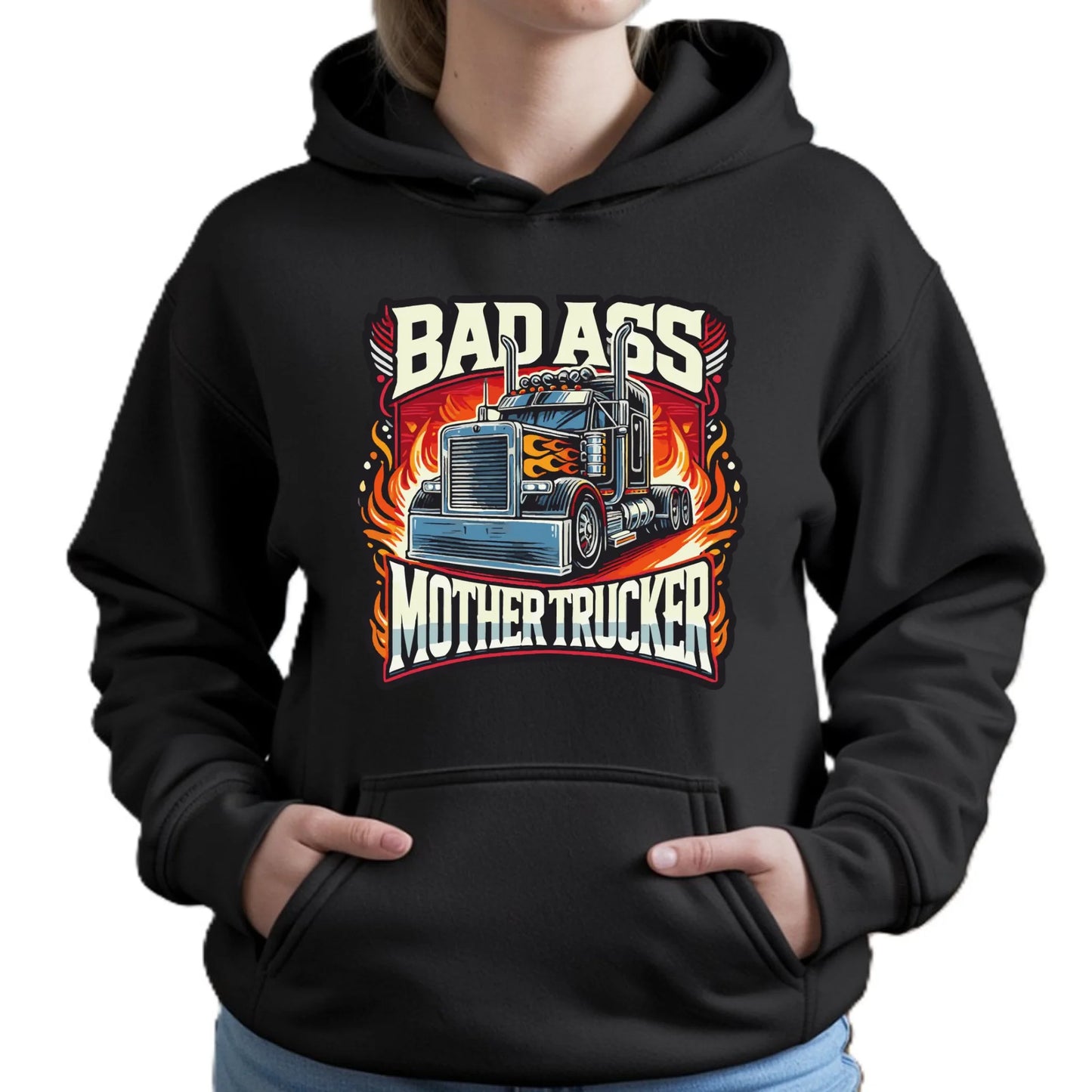 Bluza damska z kapturem dla kierowcy tira - Badass Mother Trucker ZKT04 - StoryCups.pl