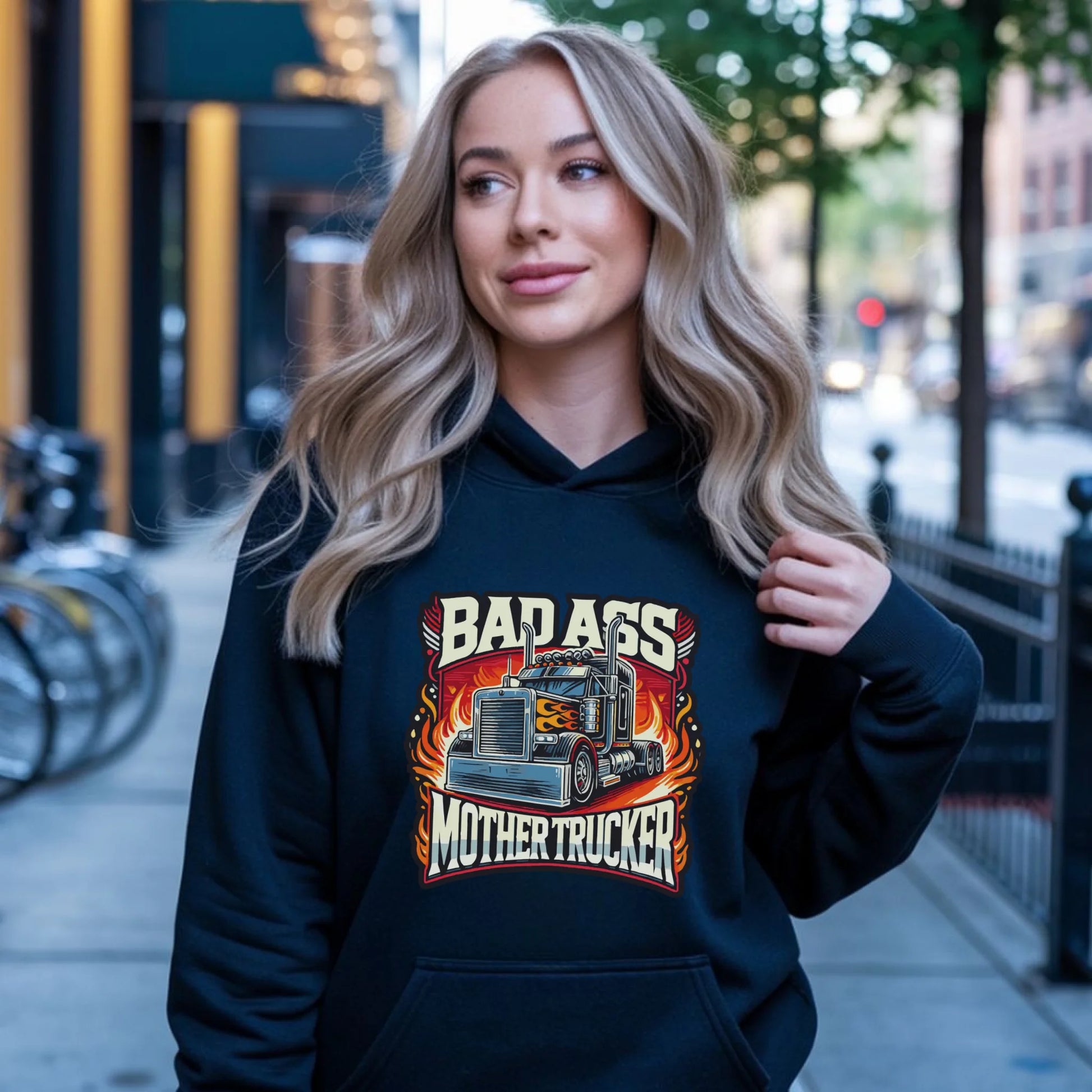 Bluza damska z kapturem dla kierowcy tira - Badass Mother Trucker ZKT04 - StoryCups.pl