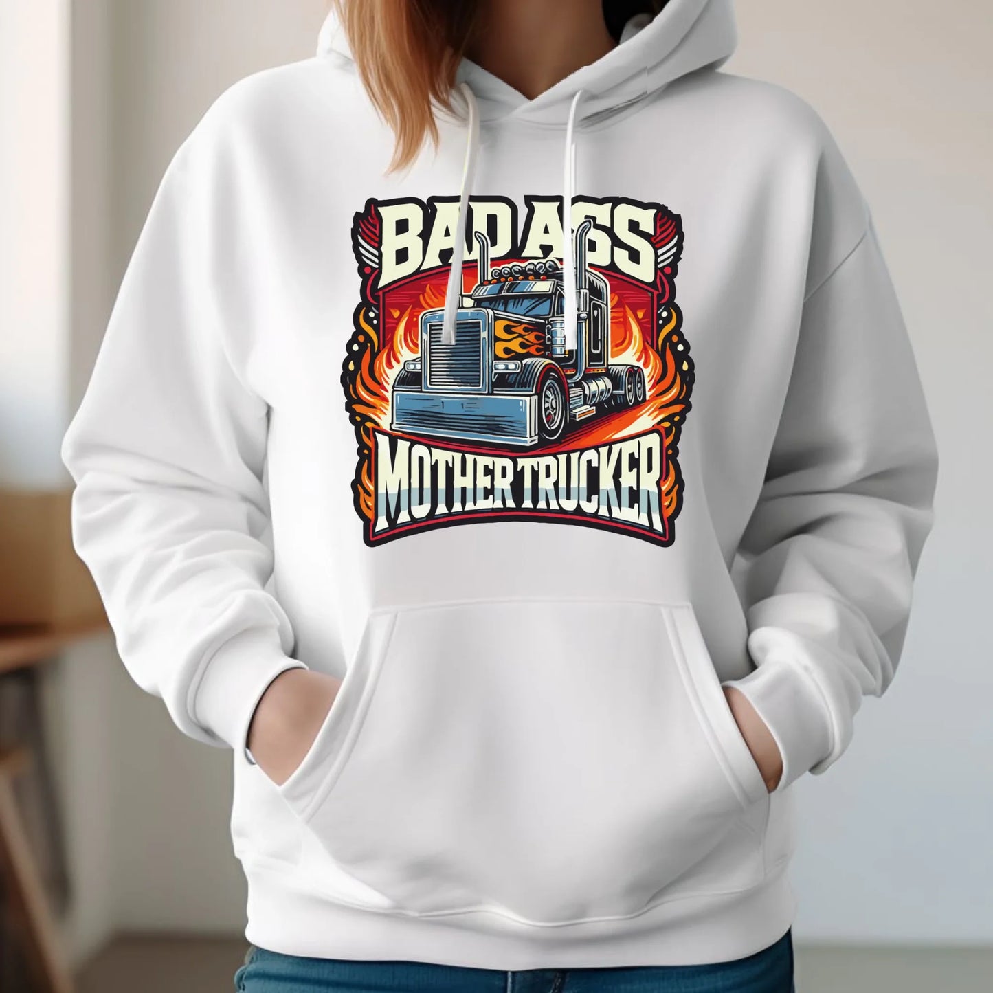 Bluza damska z kapturem dla kierowcy tira - Badass Mother Trucker ZKT04 - StoryCups.pl