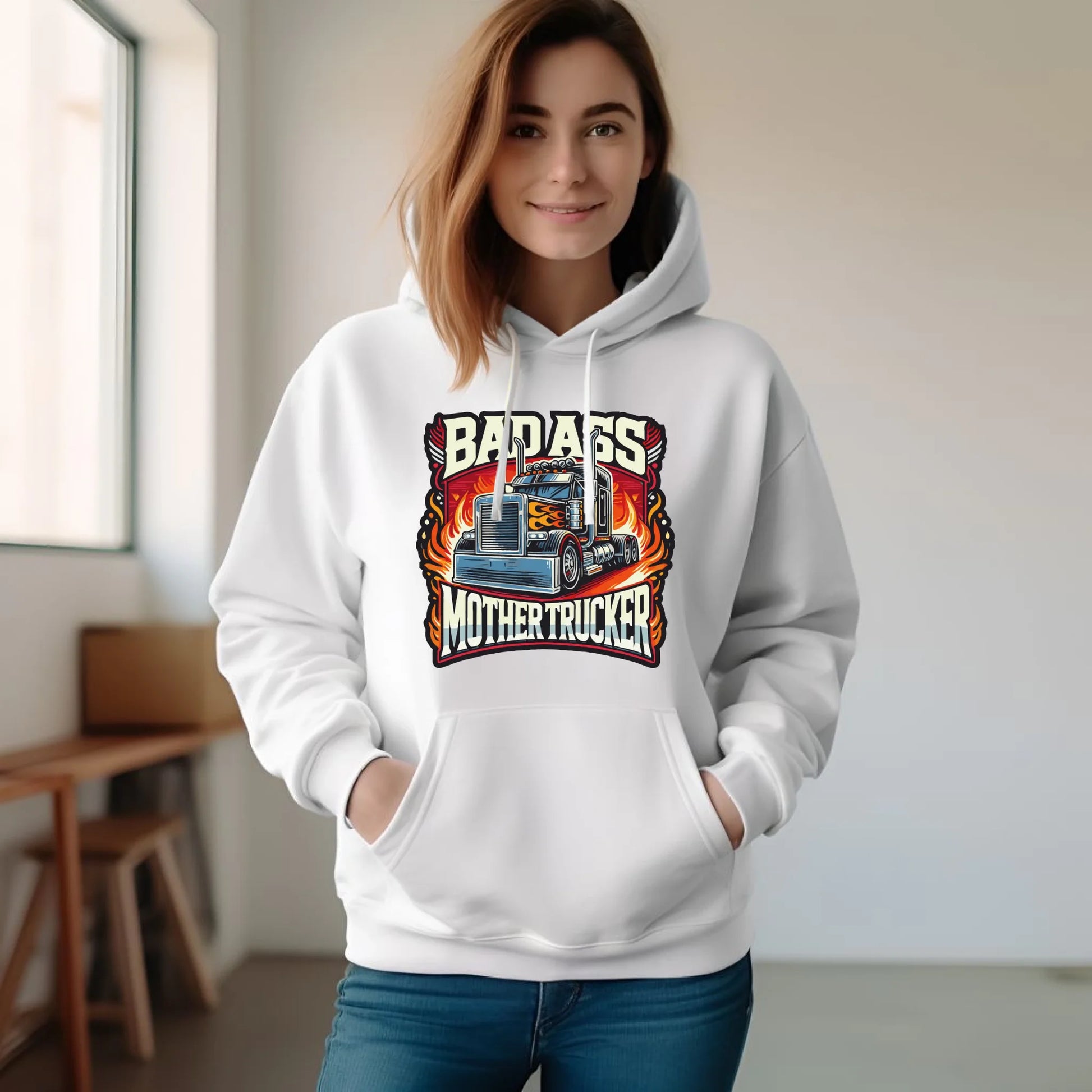 Bluza damska z kapturem dla kierowcy tira - Badass Mother Trucker ZKT04 - StoryCups.pl
