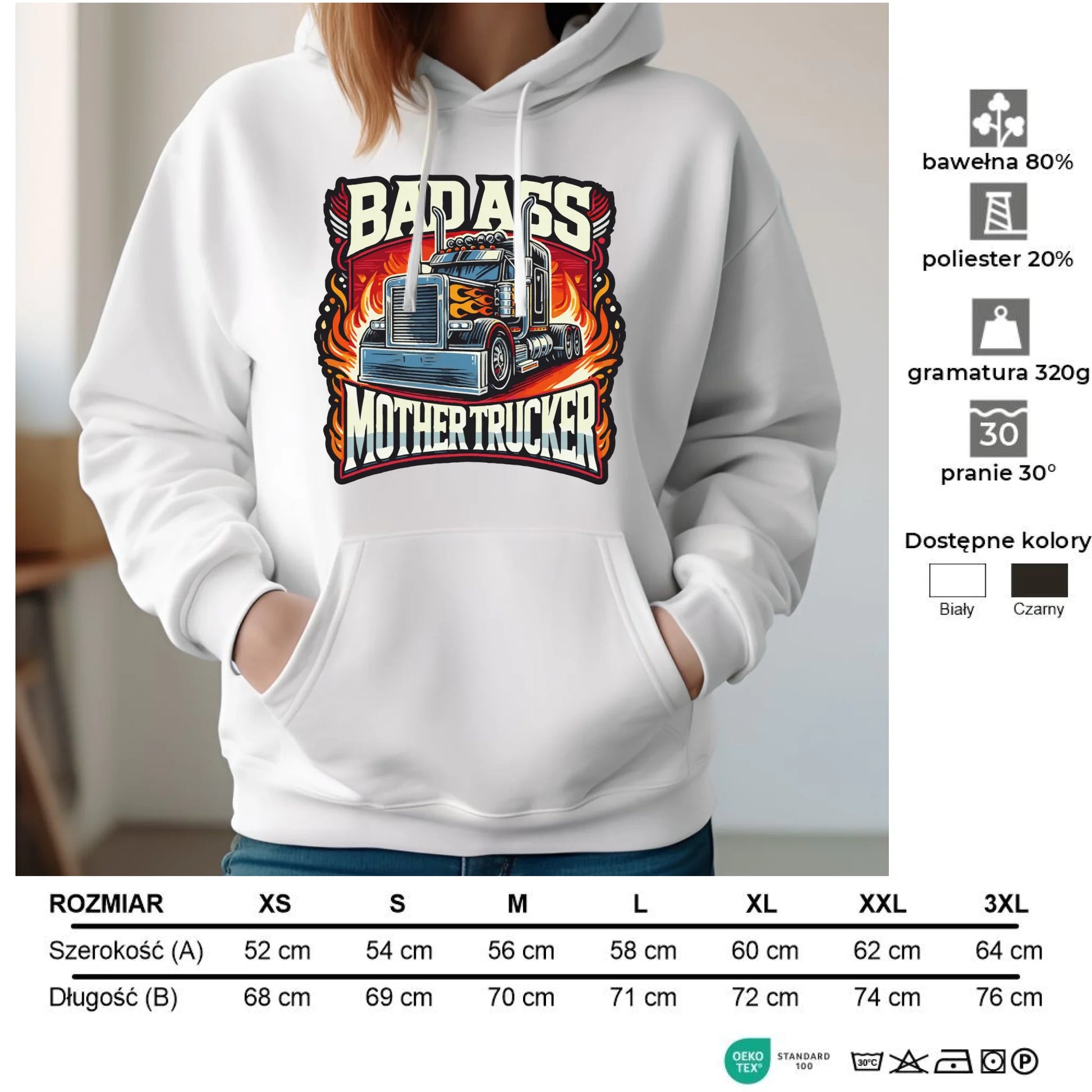 Bluza damska z kapturem dla kierowcy tira - Badass Mother Trucker ZKT04 - StoryCups.pl