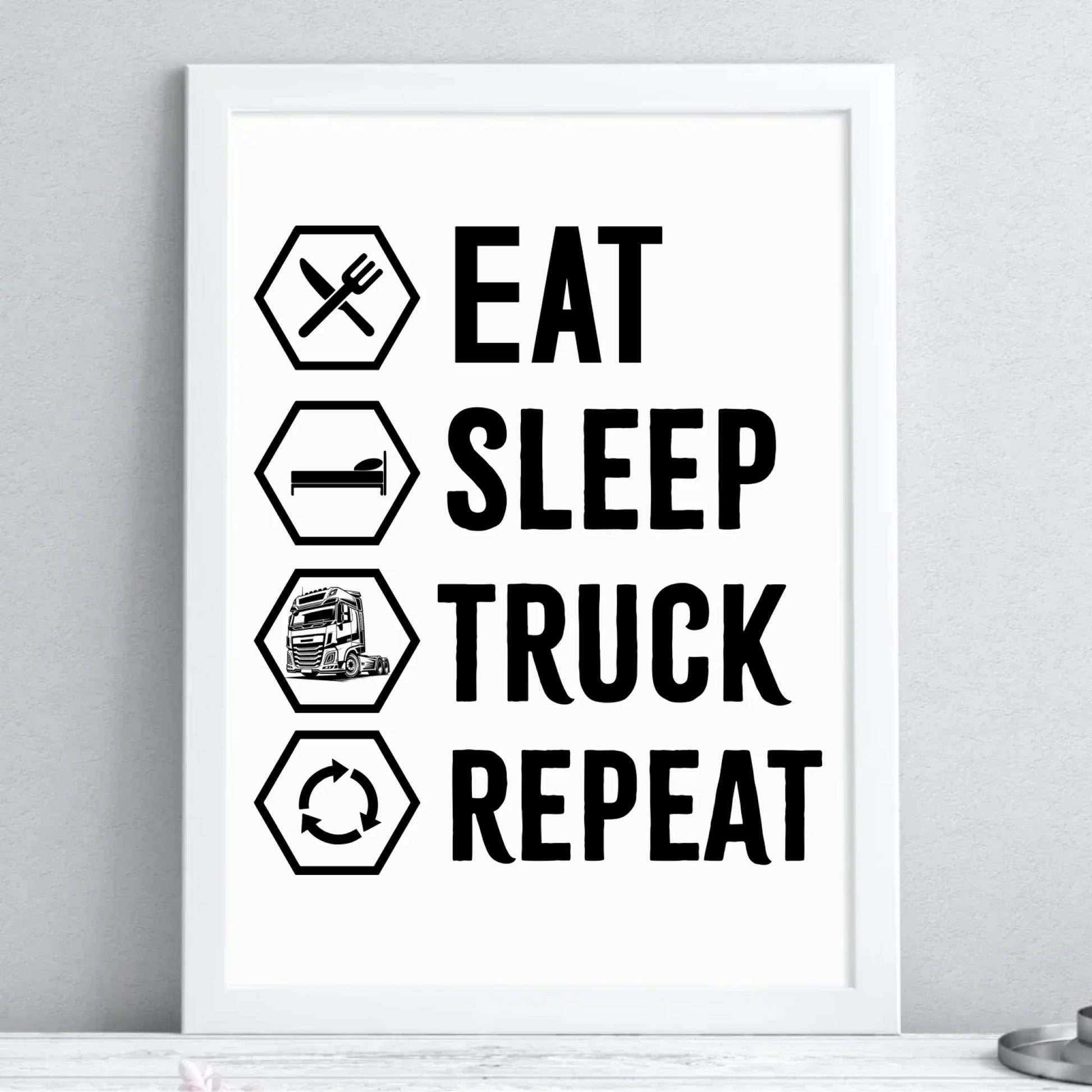 Plakat w ramie dla kierowcy ciężarówki - Eat Sleep Truck Repeat ZKT05 - StoryCups.pl