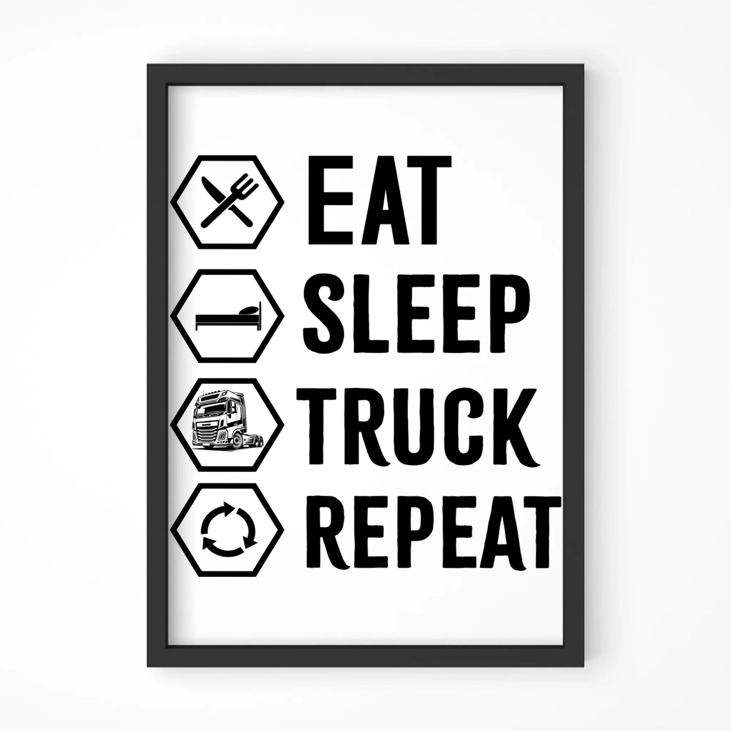 Plakat w ramie dla kierowcy ciężarówki - Eat Sleep Truck Repeat ZKT05 - StoryCups.pl