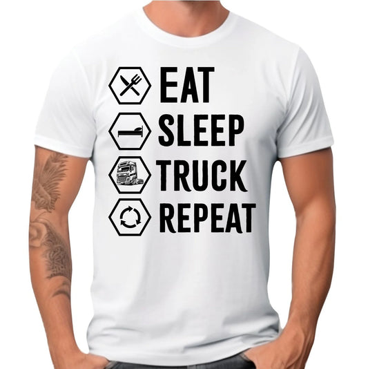 Koszulka męska dla kierowcy ciężarówki - Eat Sleep Truck Repeat ZKT05 - StoryCups.pl