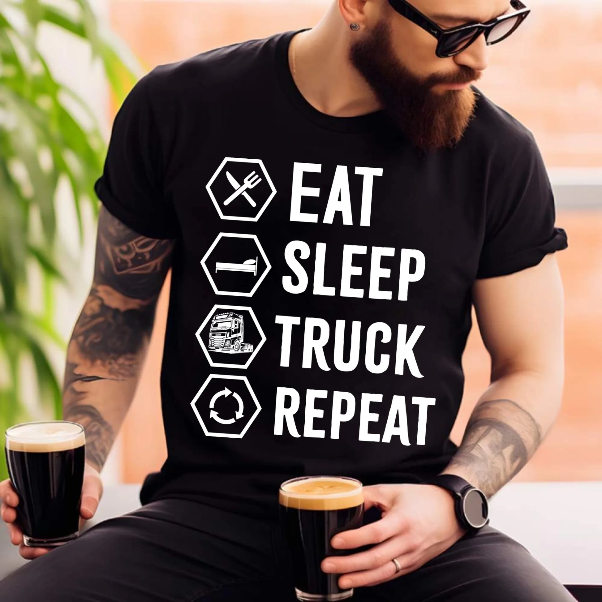 Koszulka męska dla kierowcy ciężarówki - Eat Sleep Truck Repeat ZKT05 - StoryCups.pl