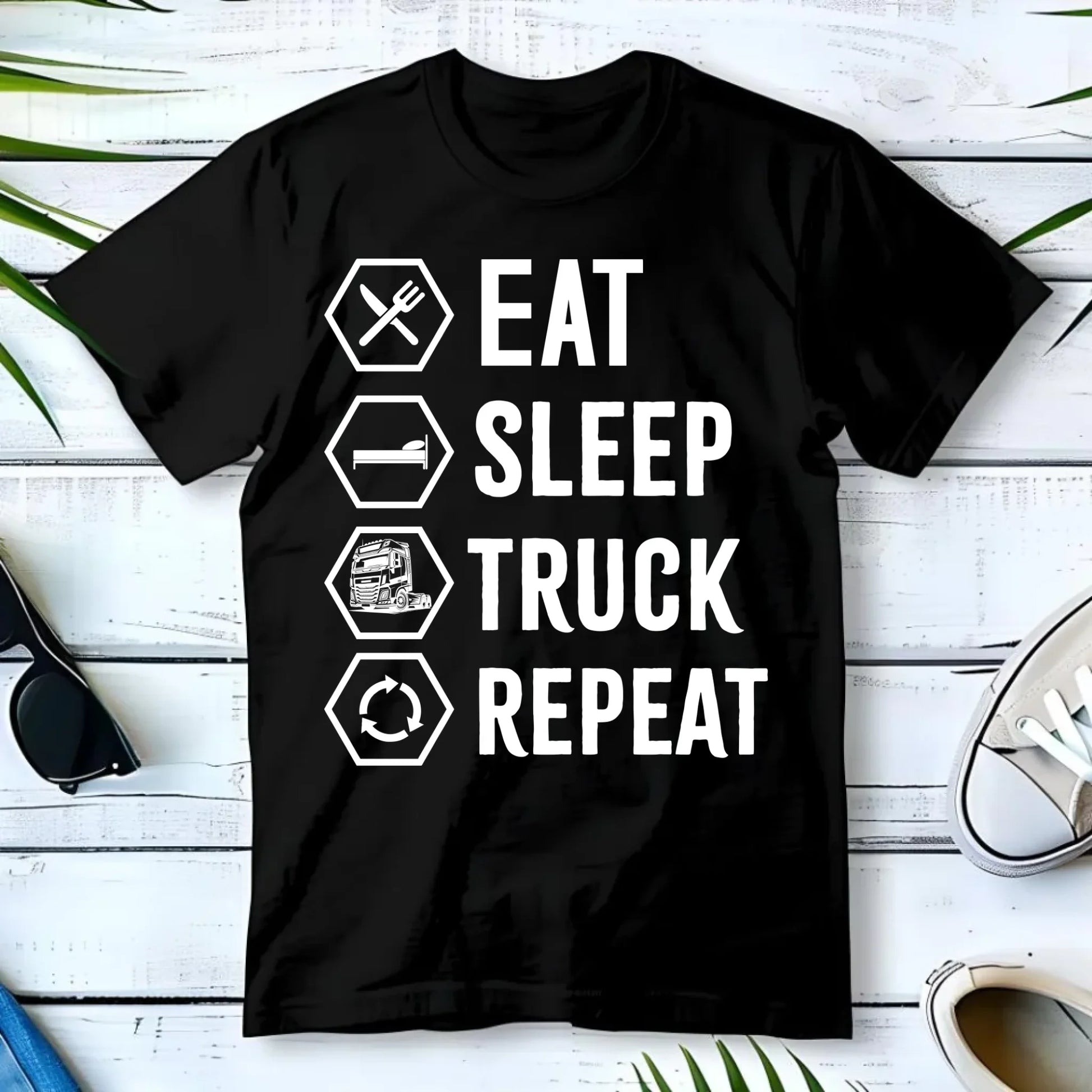 Koszulka męska dla kierowcy ciężarówki - Eat Sleep Truck Repeat ZKT05 - StoryCups.pl