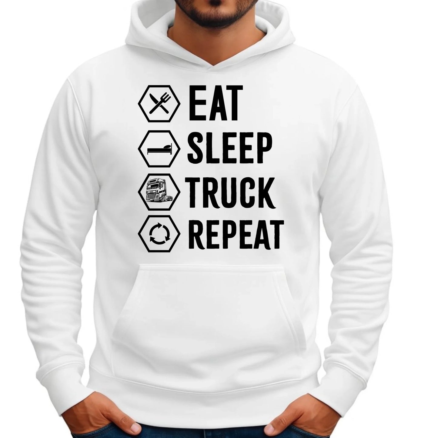 Bluza męska z kapturem dla kierowcy ciężarówki - Eat Sleep Truck Repeat ZKT05 - StoryCups.pl