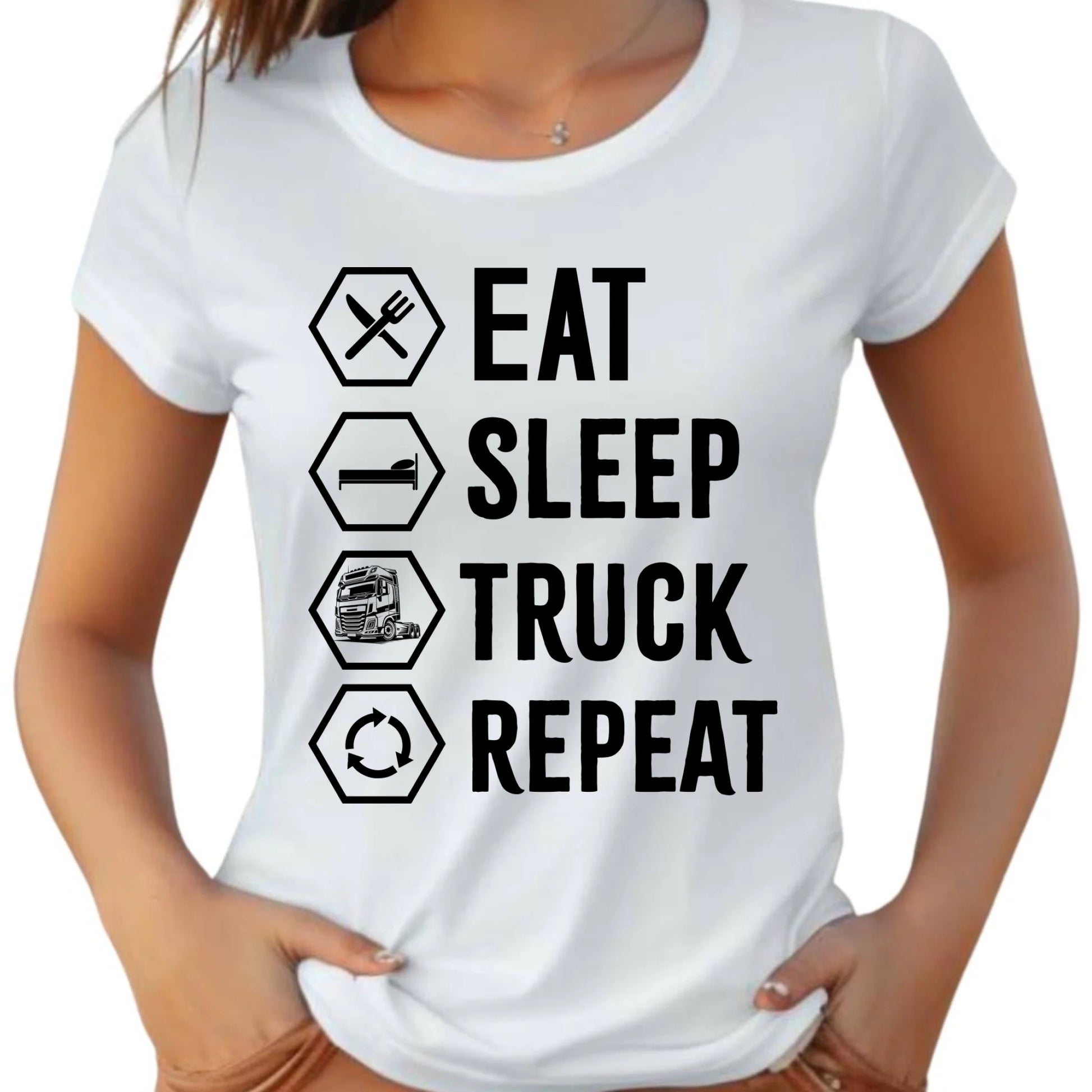 Koszulka damska dla kierowcy ciężarówki - Eat Sleep Truck Repeat ZKT05 - StoryCups.pl