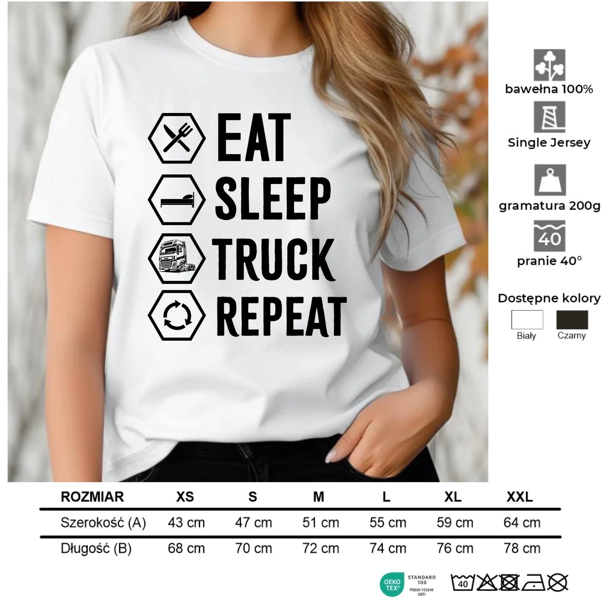Koszulka damska dla kierowcy ciężarówki - Eat Sleep Truck Repeat ZKT05 - StoryCups.pl
