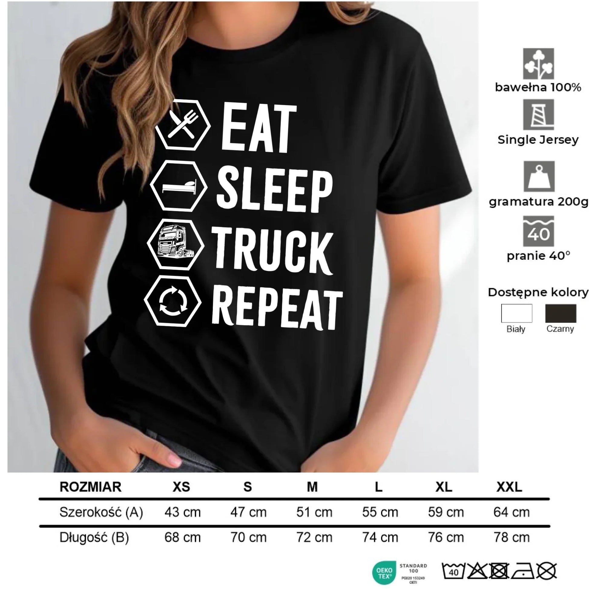 Koszulka damska dla kierowcy ciężarówki - Eat Sleep Truck Repeat ZKT05 - StoryCups.pl