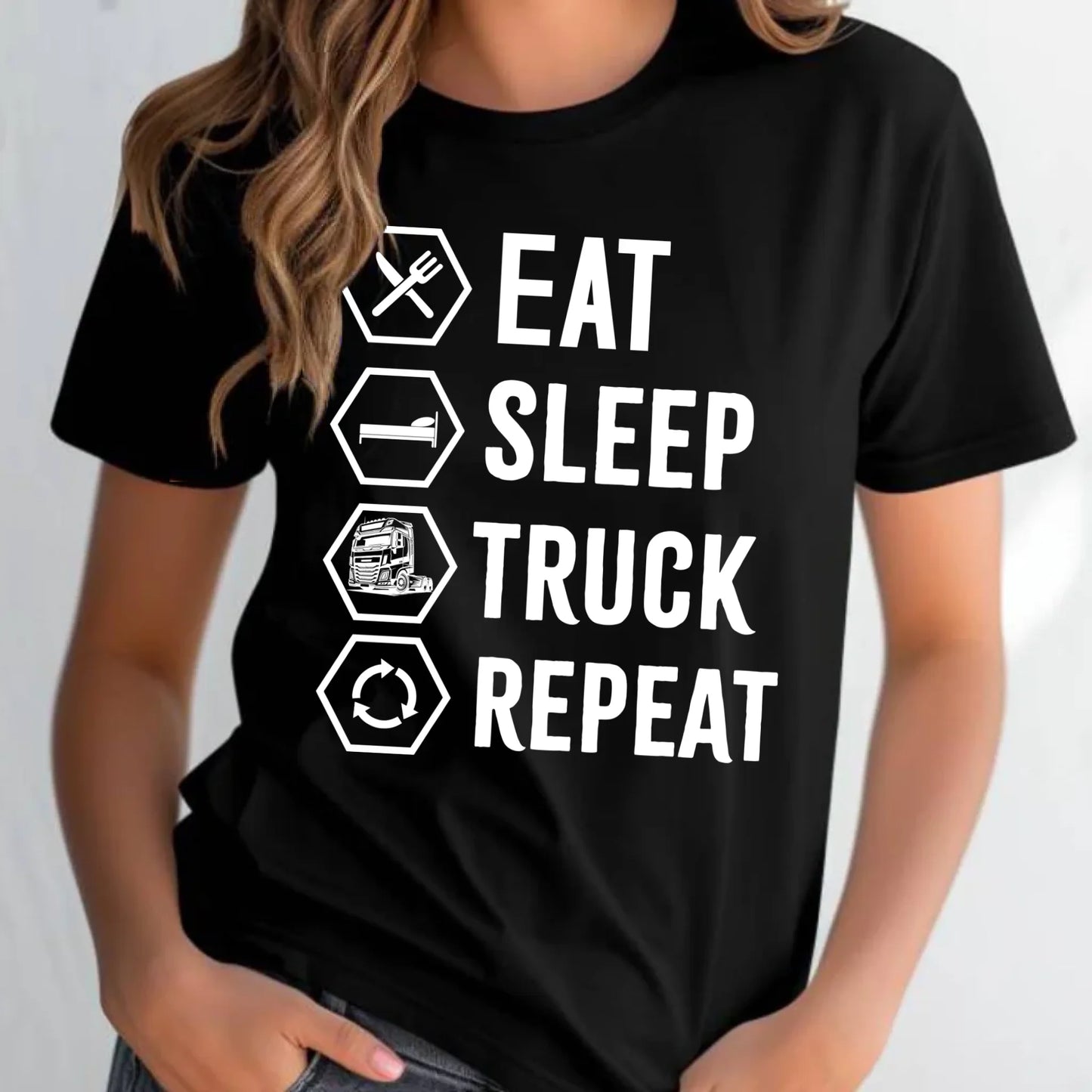 Koszulka damska dla kierowcy ciężarówki - Eat Sleep Truck Repeat ZKT05 - StoryCups.pl