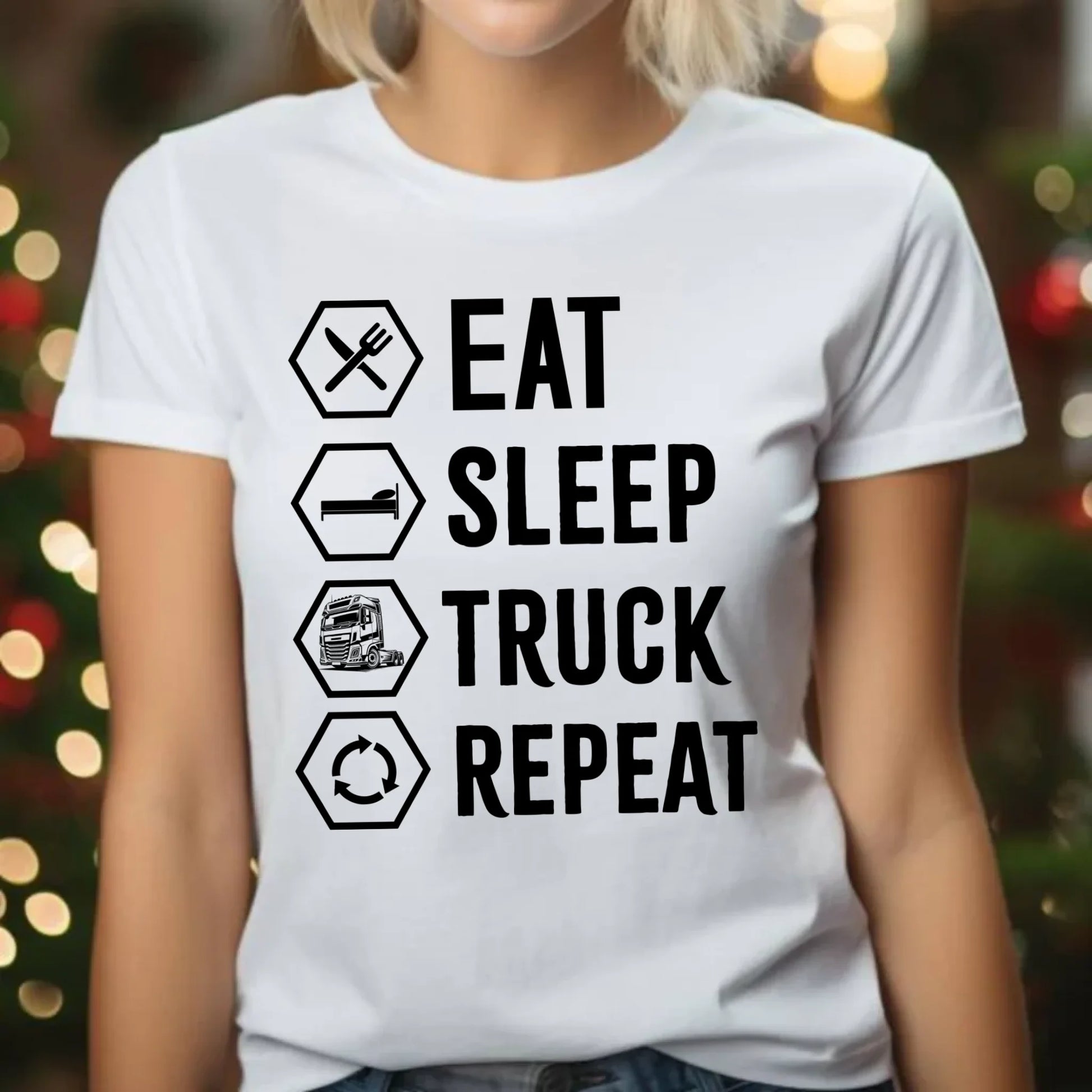 Koszulka damska dla kierowcy ciężarówki - Eat Sleep Truck Repeat ZKT05 - StoryCups.pl