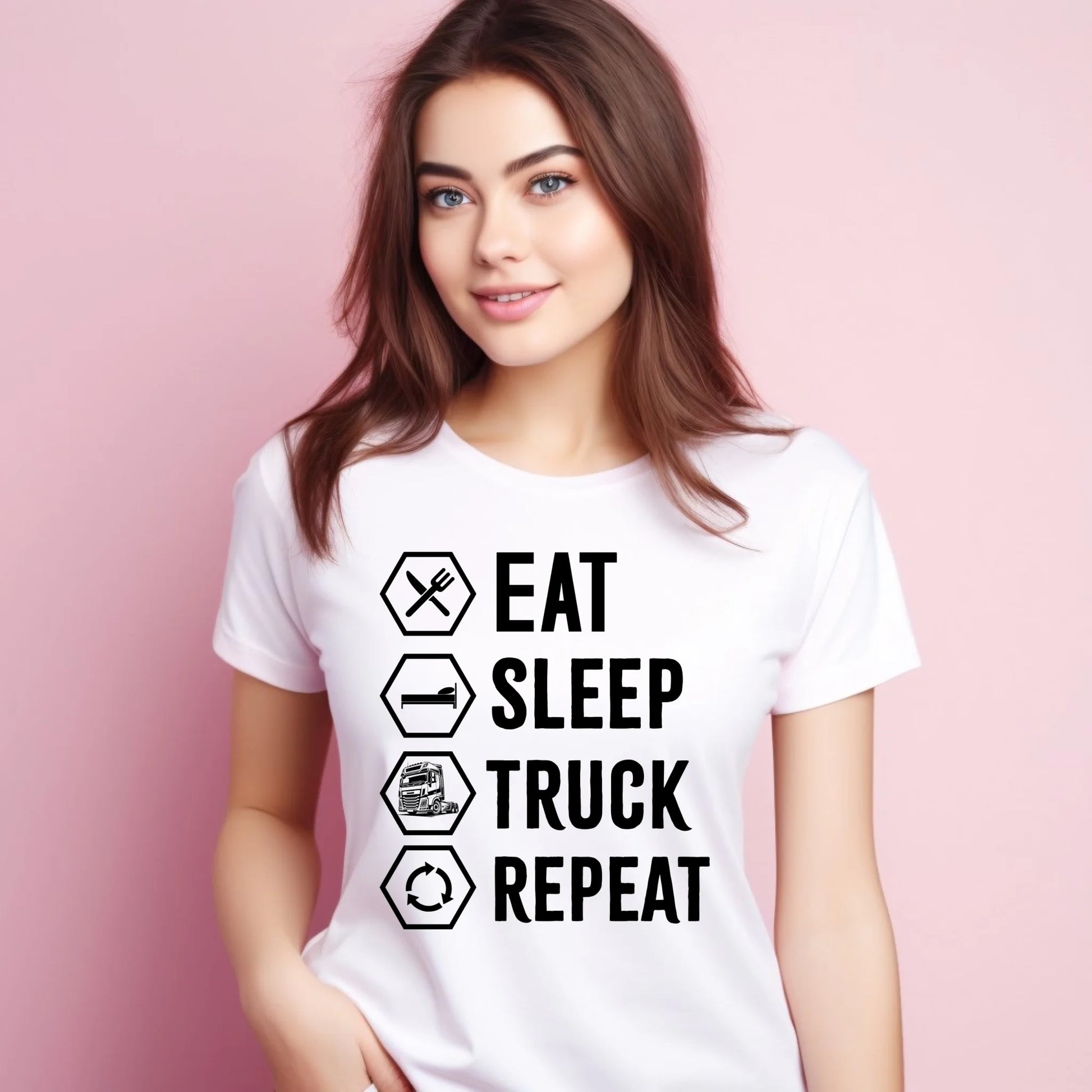 Koszulka damska dla kierowcy ciężarówki - Eat Sleep Truck Repeat ZKT05 - StoryCups.pl