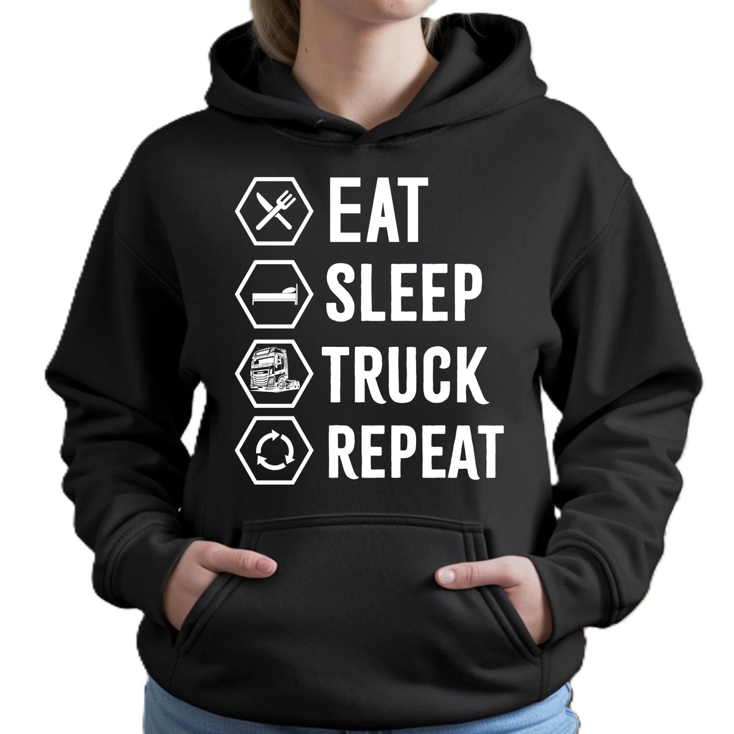 Bluza damska z kapturem dla kierowcy ciężarówki - Eat Sleep Truck Repeat ZKT05 - StoryCups.pl