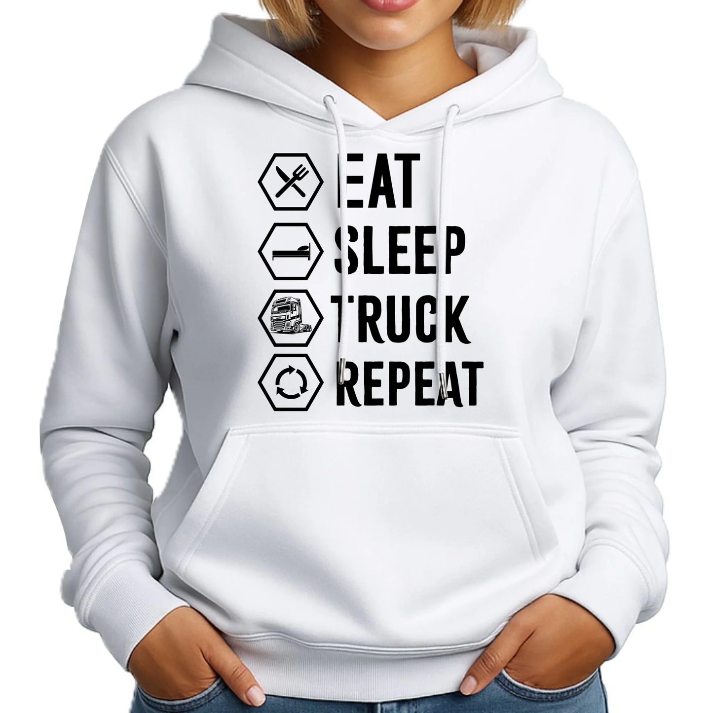 Bluza damska z kapturem dla kierowcy ciężarówki - Eat Sleep Truck Repeat ZKT05 - StoryCups.pl