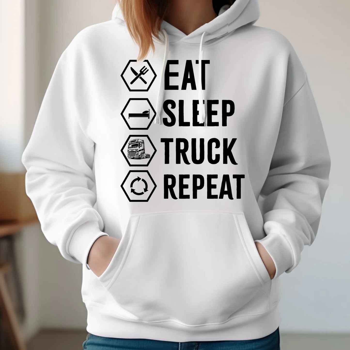 Bluza damska z kapturem dla kierowcy ciężarówki - Eat Sleep Truck Repeat ZKT05 - StoryCups.pl