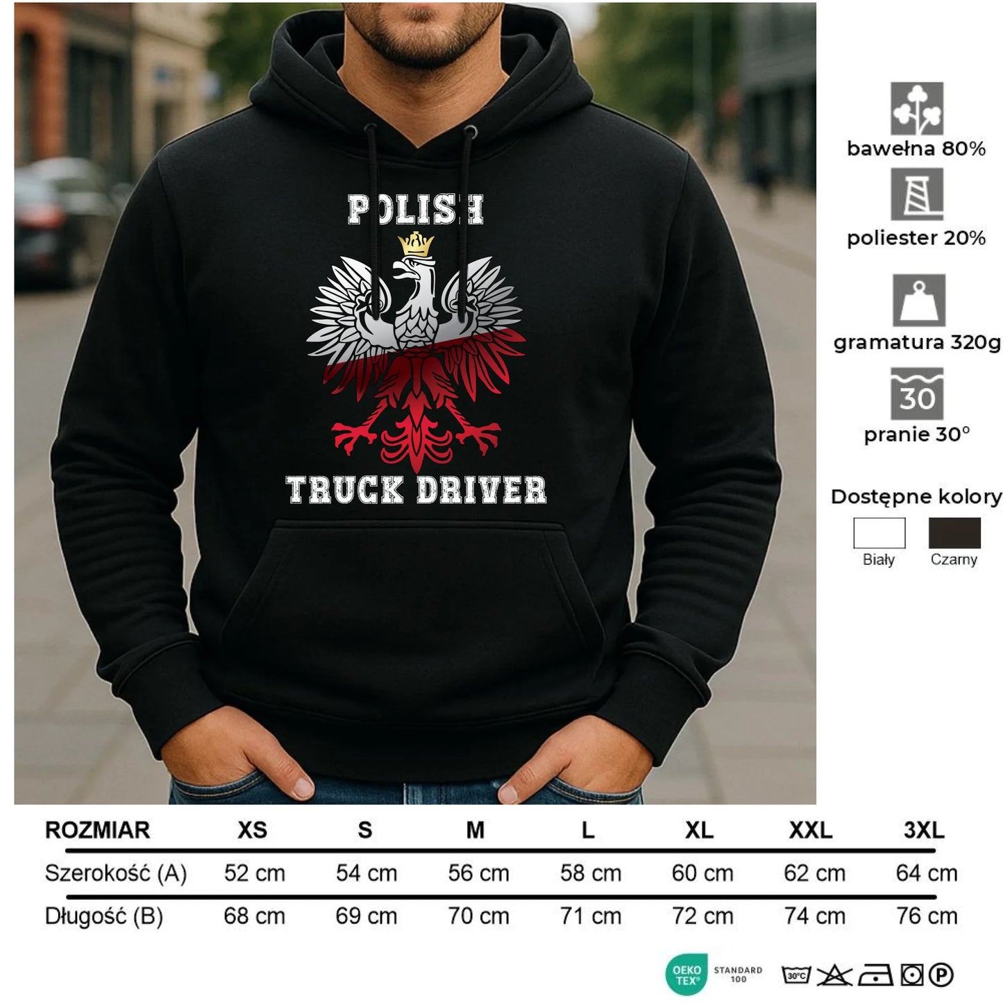 Bluza męska z kapturem dla kierowcy ciężarówki - Polish Truck Driver ZKT06 - StoryCups.pl