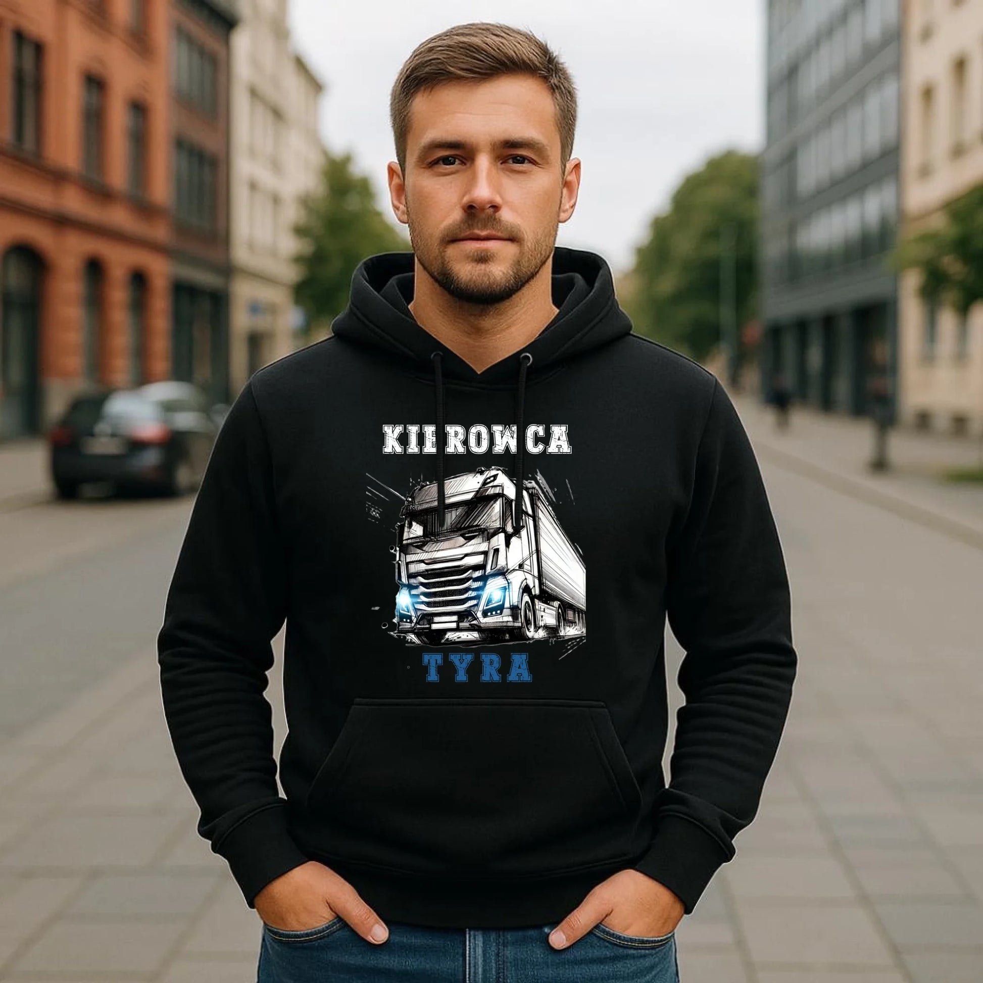 Bluza męska z kapturem dla kierowcy ciężarówki - Kierowca tyra ZKT07 - StoryCups.pl