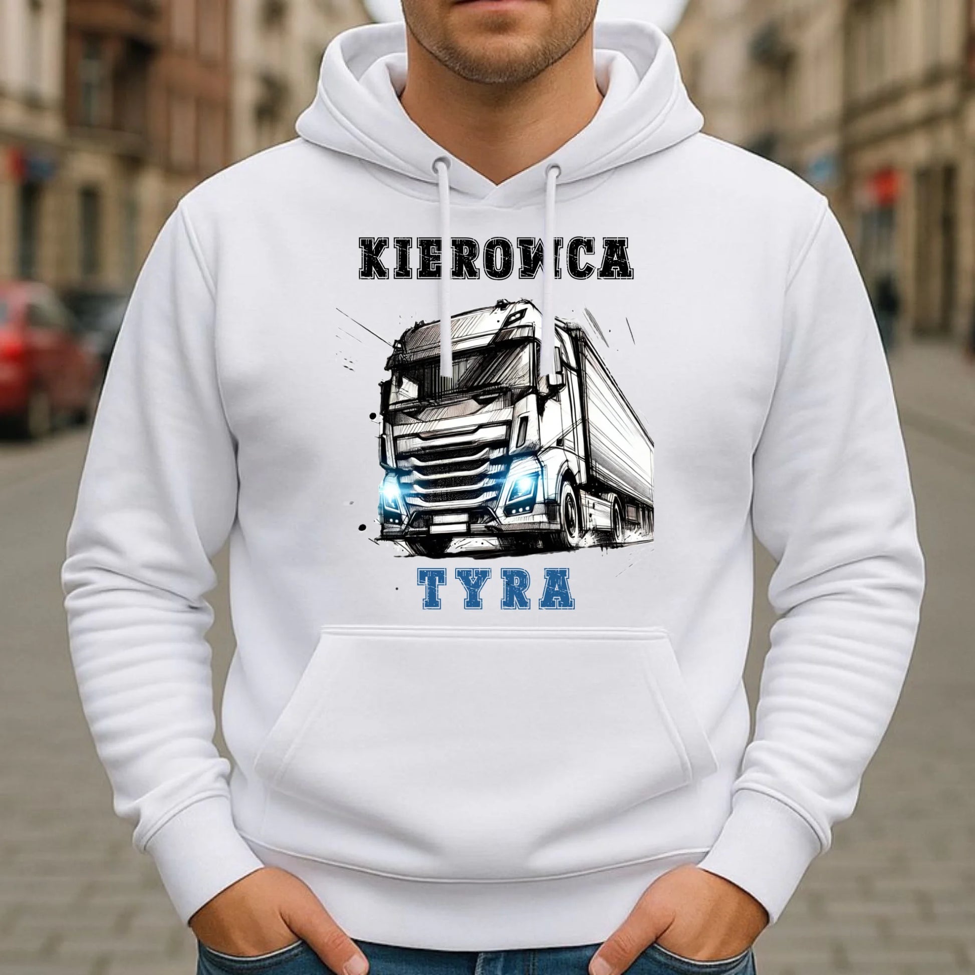 Bluza męska z kapturem dla kierowcy ciężarówki - Kierowca tyra ZKT07 - StoryCups.pl